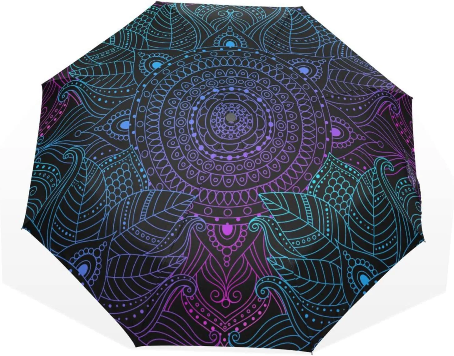 Poeticcity Travel Umbrella, Hand Open Close Windproof Waterproof Folding Umbrella, Black Tape Compact Canopy Strong Anti UV Ray Parasol