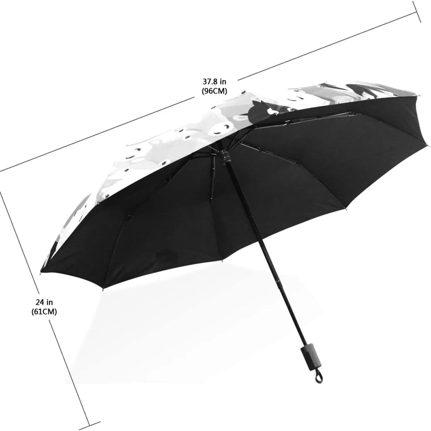 Poeticcity Travel Umbrella, Hand Open Close Windproof Waterproof Folding Umbrella, Black Tape Compact Canopy Strong Anti UV Ray Parasol