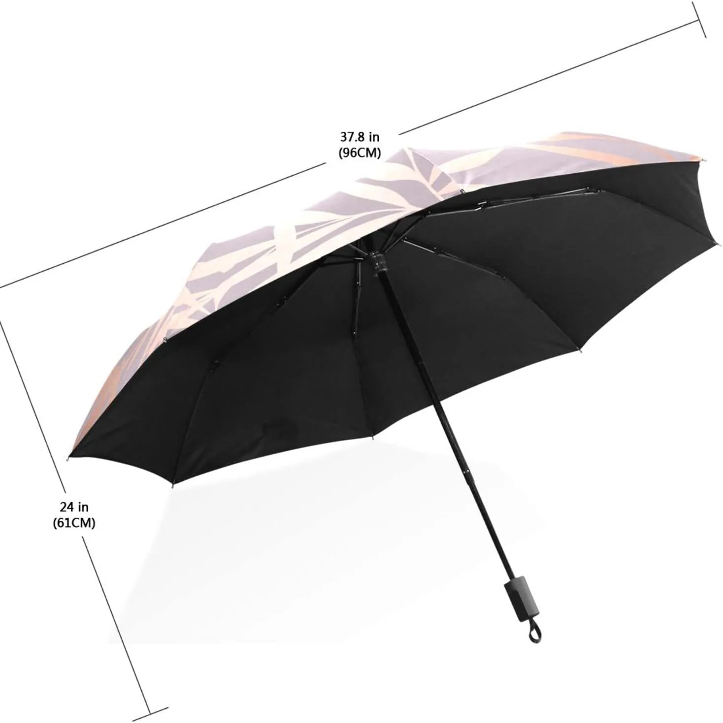 Poeticcity Travel Umbrella, Hand Open Close Windproof Waterproof Folding Umbrella, Black Tape Compact Canopy Strong Anti UV Ray Parasol