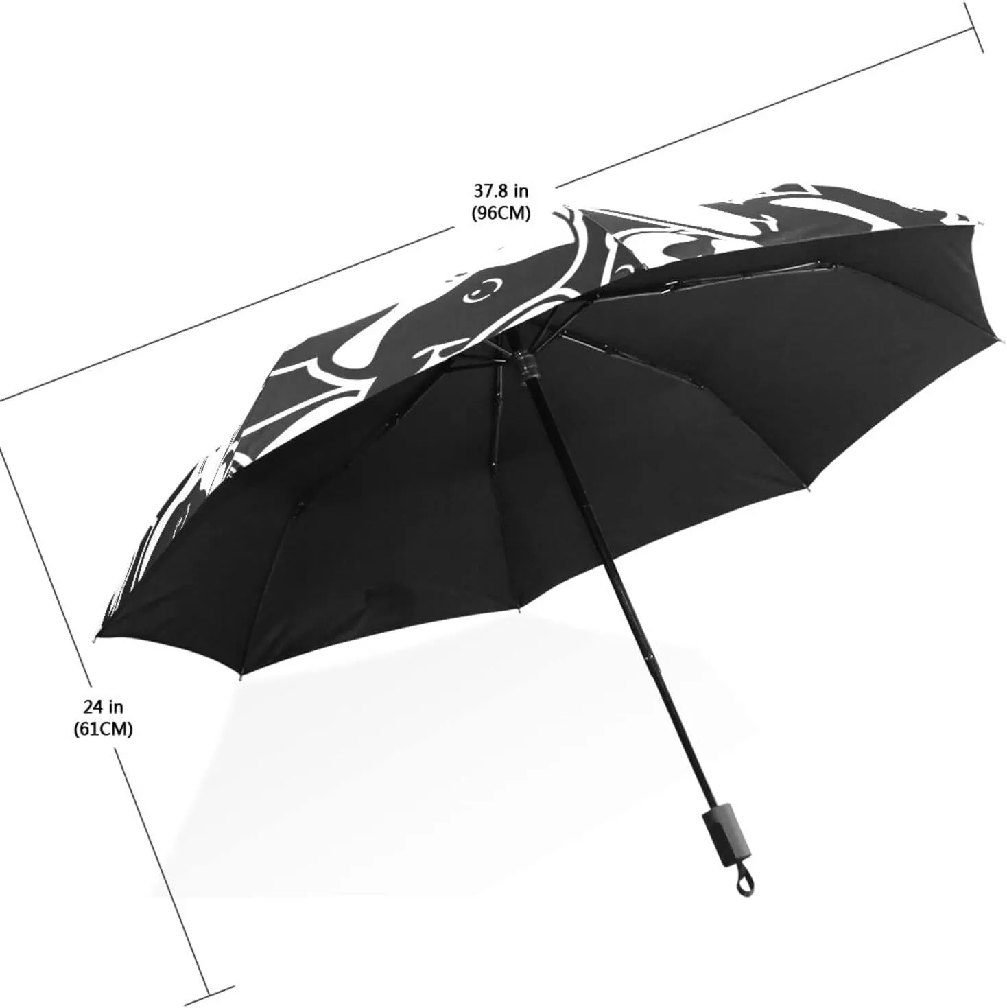 Poeticcity Travel Umbrella, Hand Open Close Windproof Waterproof Folding Umbrella, Black Tape Compact Canopy Strong Anti UV Ray Parasol