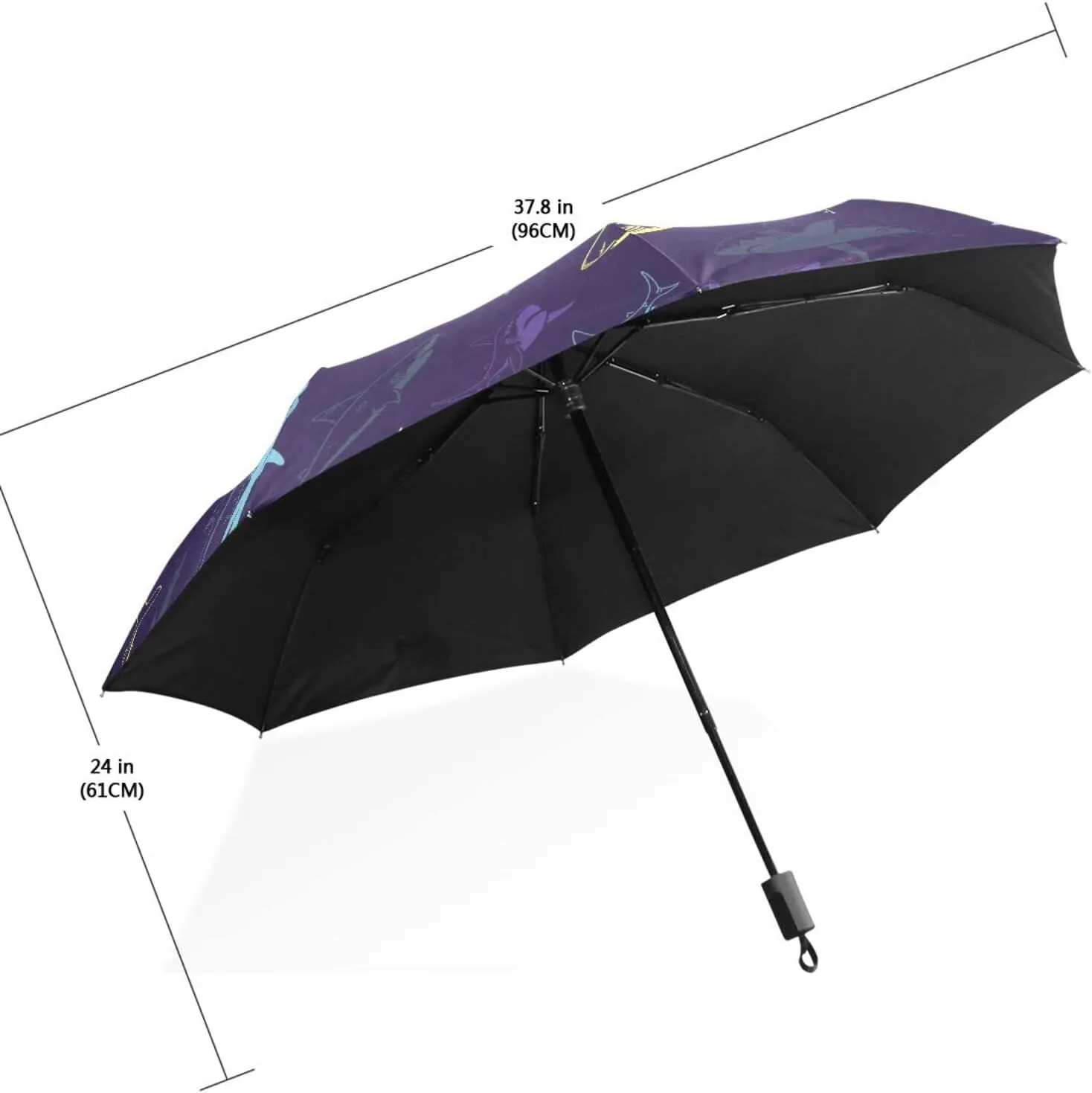 Poeticcity Travel Umbrella, Hand Open Close Windproof Waterproof Folding Umbrella, Black Tape Compact Canopy Strong Anti UV Ray Parasol