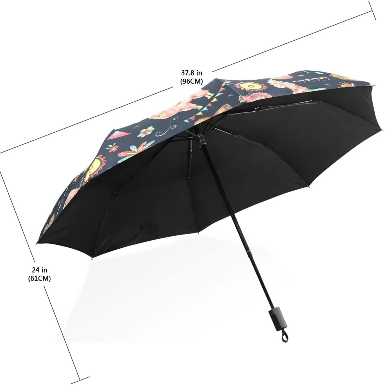 Poeticcity Travel Umbrella, Hand Open Close Windproof Waterproof Folding Umbrella, Black Tape Compact Canopy Strong Anti UV Ray Parasol