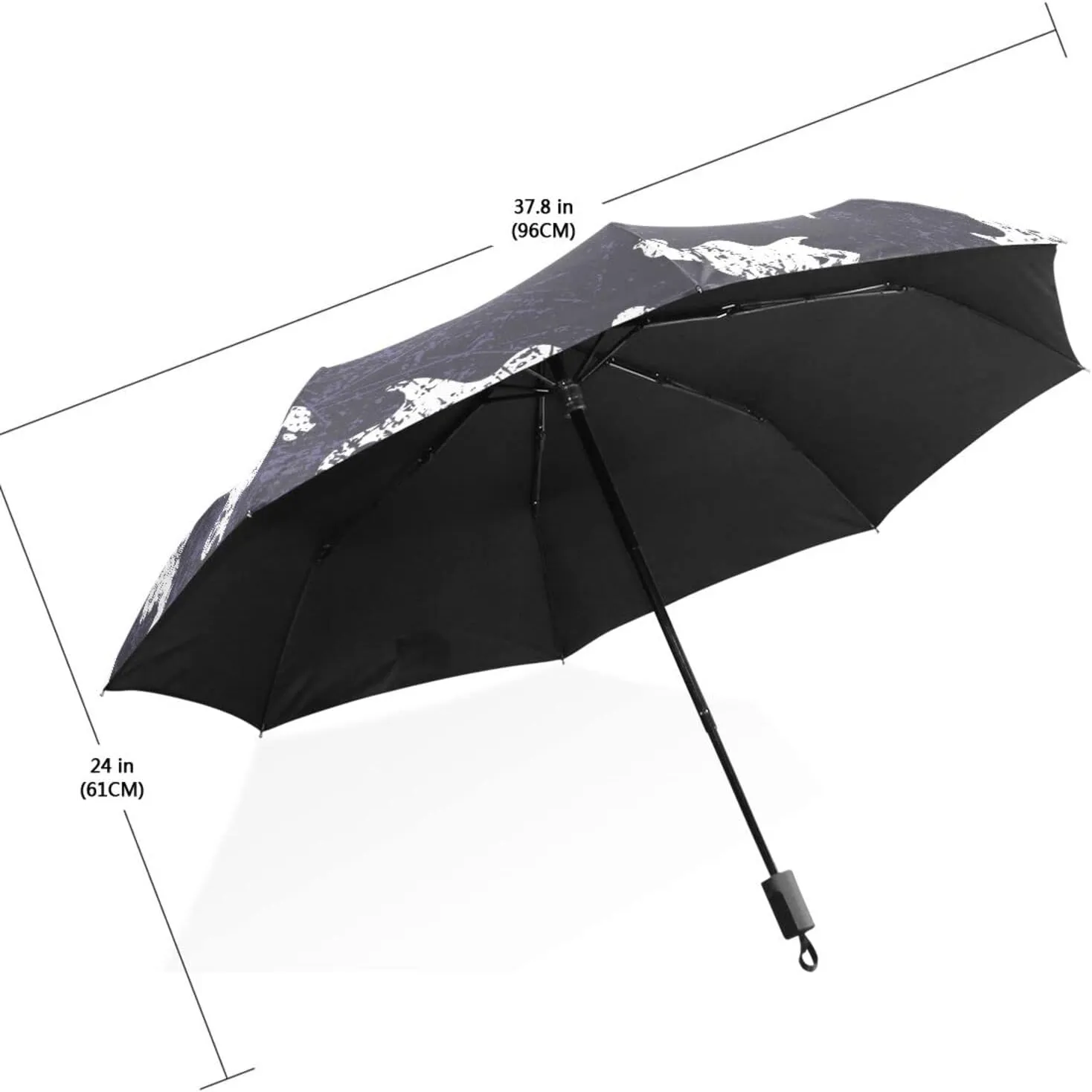 Poeticcity Travel Umbrella, Hand Open Close Windproof Waterproof Folding Umbrella, Black Tape Compact Canopy Strong Anti UV Ray Parasol
