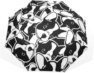 Poeticcity Travel Umbrella, Hand Open Close Windproof Waterproof Folding Umbrella, Black Tape Compact Canopy Strong Anti UV Ray Parasol