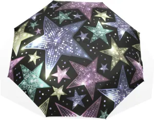 Poeticcity Travel Umbrella, Hand Open Close Windproof Waterproof Folding Umbrella, Black Tape Compact Canopy Strong Anti UV Ray Parasol