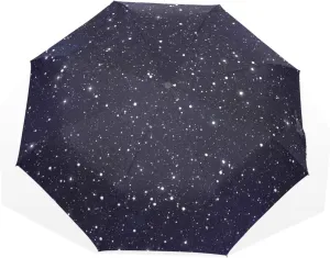 Poeticcity Travel Umbrella, Hand Open Close Windproof Waterproof Folding Umbrella, Black Tape Compact Canopy Strong Anti UV Ray Parasol