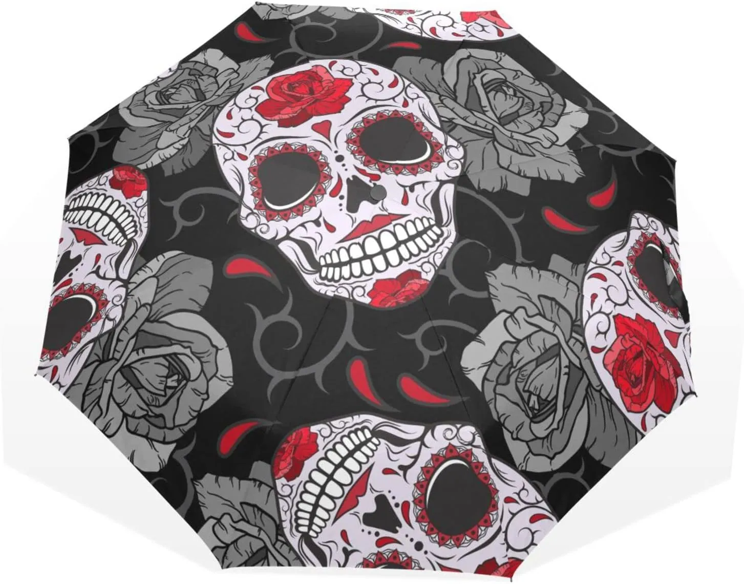 Poeticcity Travel Umbrella, Hand Open Close Windproof Waterproof Folding Umbrella, Black Tape Compact Canopy Strong Anti UV Ray Parasol