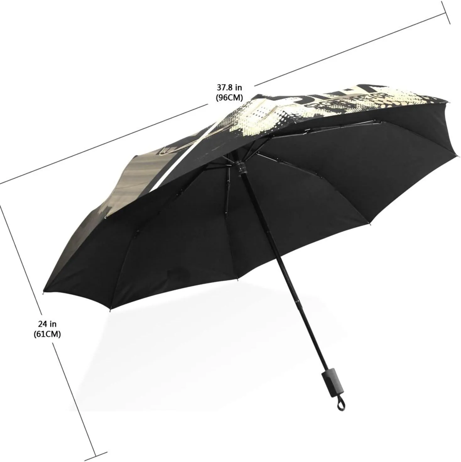 Poeticcity Travel Umbrella, Hand Open Close Windproof Waterproof Folding Umbrella, Black Tape Compact Canopy Strong Anti UV Ray Parasol
