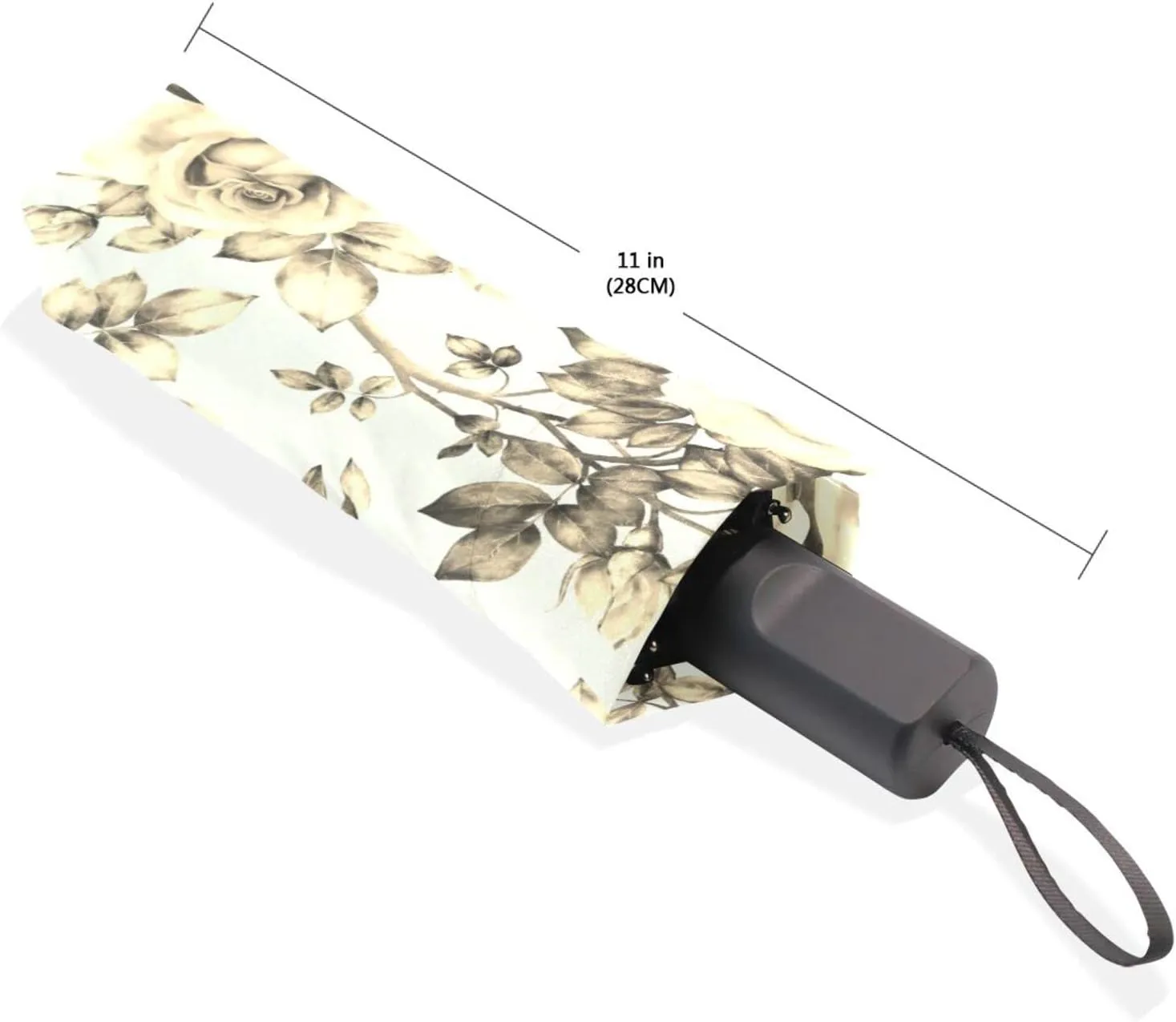 Poeticcity Travel Umbrella, Hand Open Close Windproof Waterproof Folding Umbrella, Black Tape Compact Canopy Strong Anti UV Ray Parasol