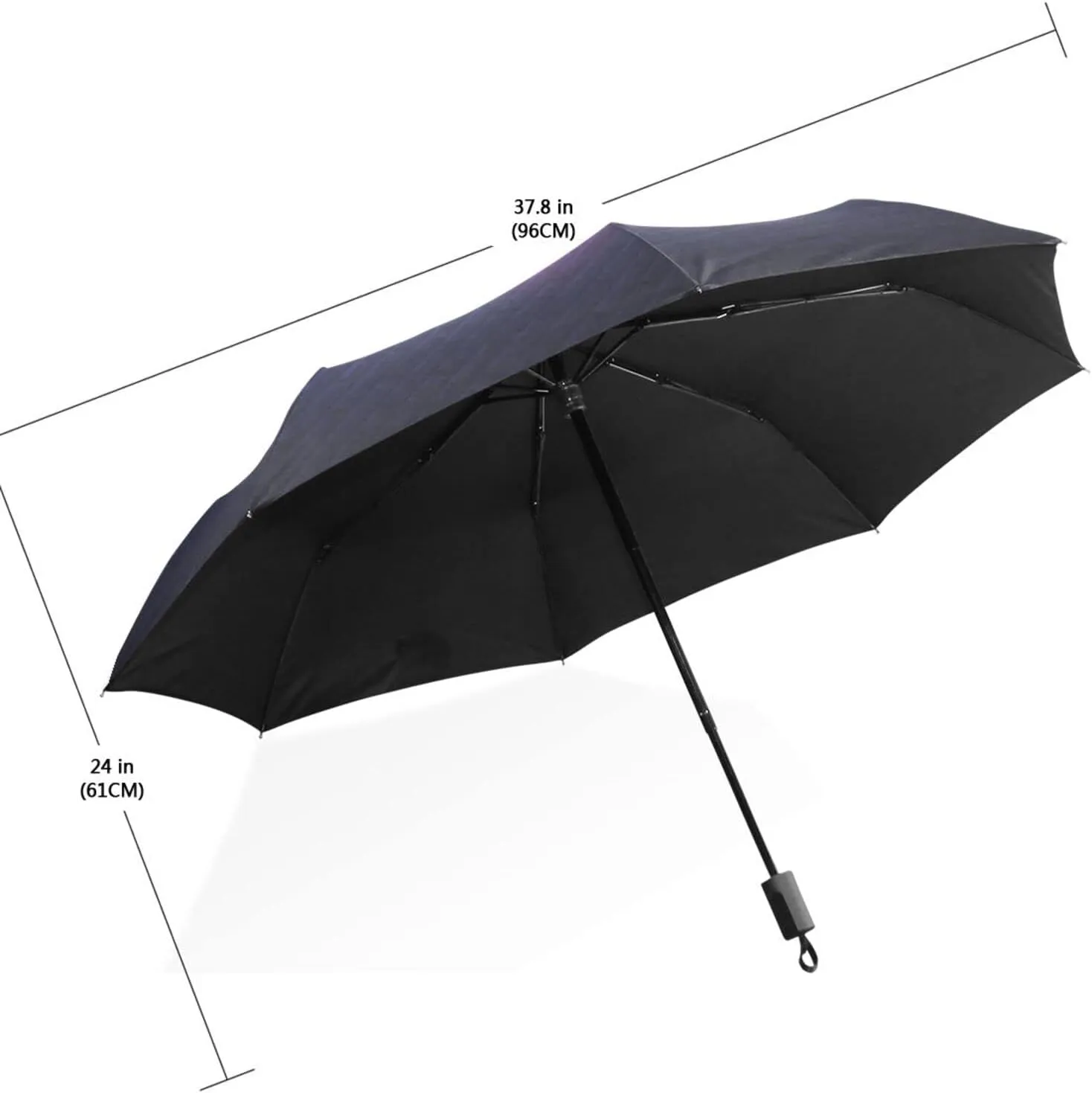 Poeticcity Travel Umbrella, Hand Open Close Windproof Waterproof Folding Umbrella, Black Tape Compact Canopy Strong Anti UV Ray Parasol