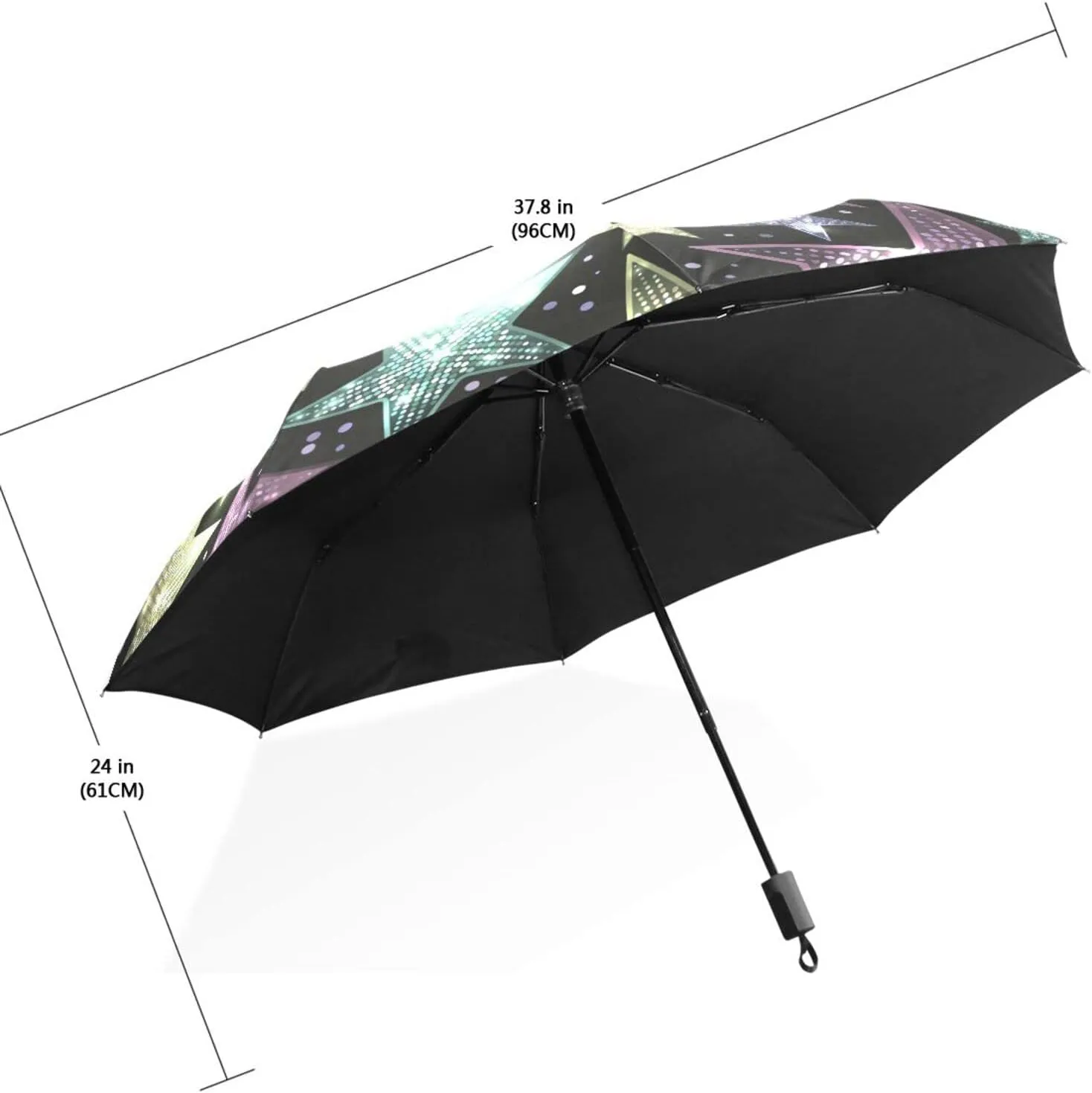 Poeticcity Travel Umbrella, Hand Open Close Windproof Waterproof Folding Umbrella, Black Tape Compact Canopy Strong Anti UV Ray Parasol