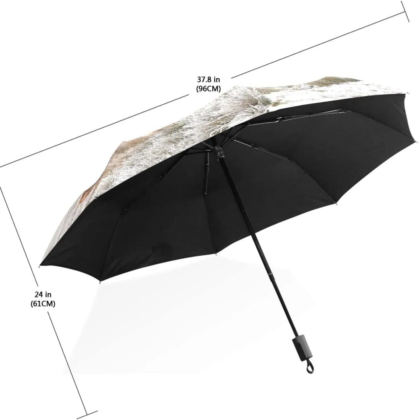 Poeticcity Travel Umbrella, Hand Open Close Windproof Waterproof Folding Umbrella, Black Tape Compact Canopy Strong Anti UV Ray Parasol
