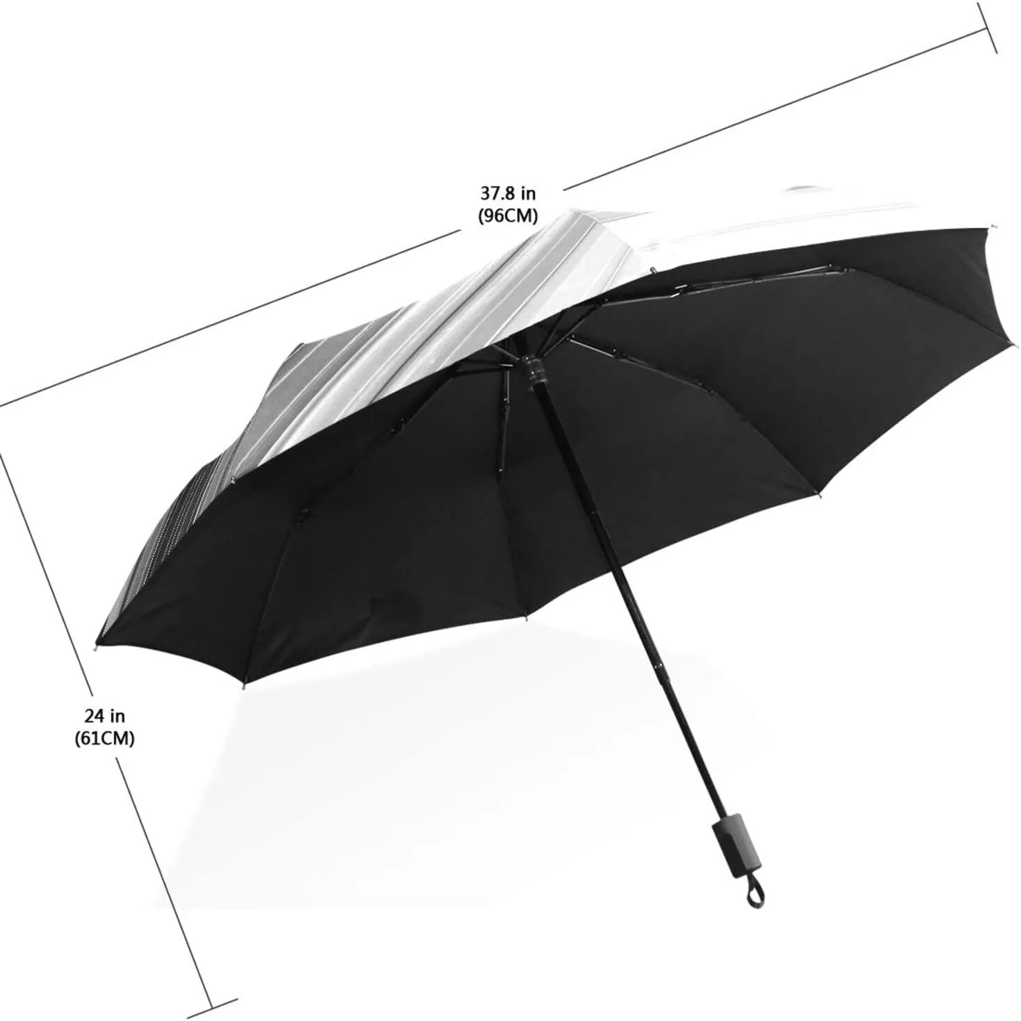 Poeticcity Travel Umbrella, Hand Open Close Windproof Waterproof Folding Umbrella, Black Tape Compact Canopy Strong Anti UV Ray Parasol