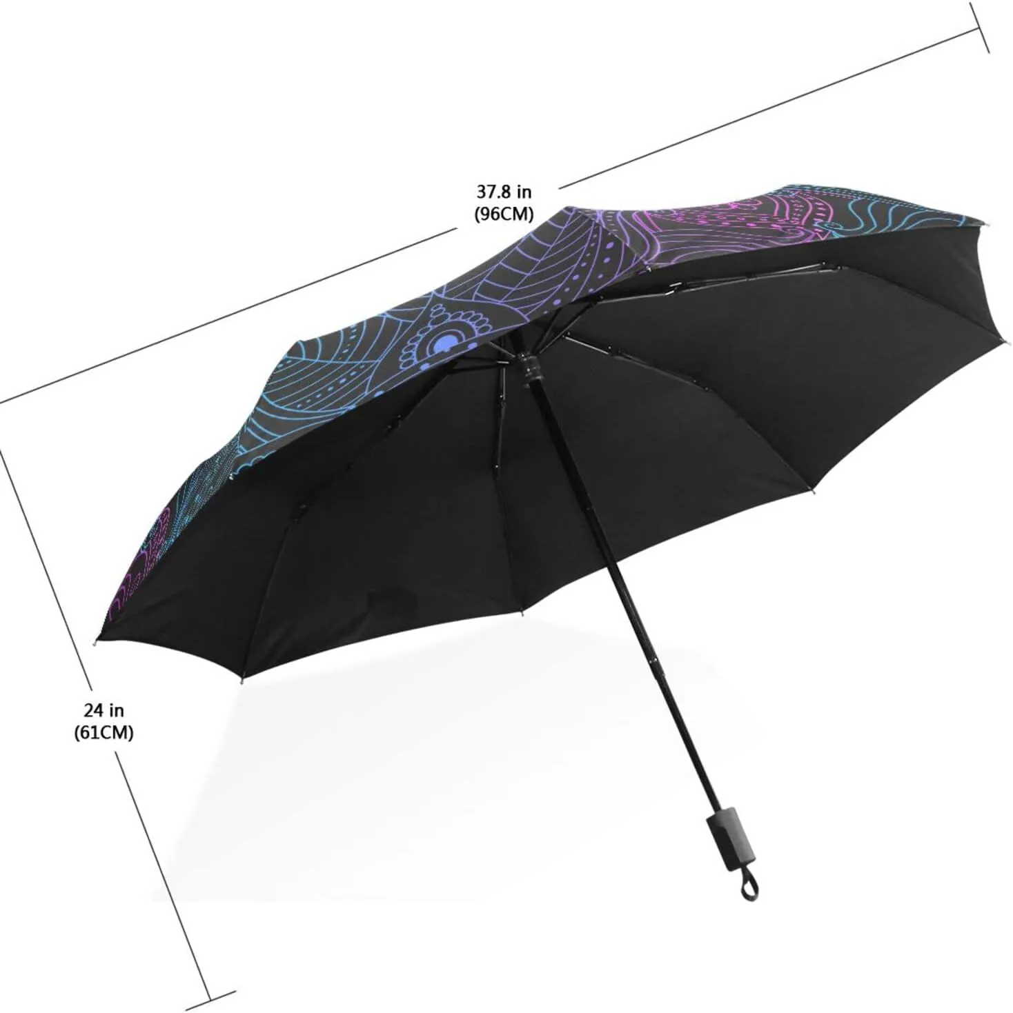 Poeticcity Travel Umbrella, Hand Open Close Windproof Waterproof Folding Umbrella, Black Tape Compact Canopy Strong Anti UV Ray Parasol