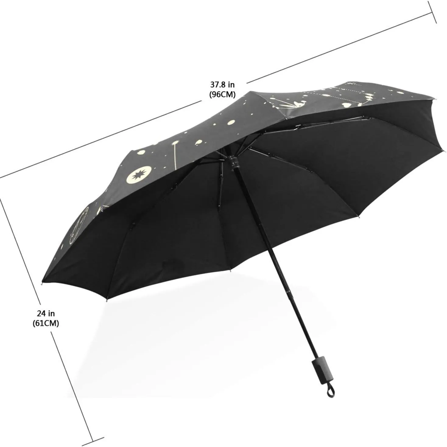 Poeticcity Travel Umbrella, Hand Open Close Windproof Waterproof Folding Umbrella, Black Tape Compact Canopy Strong Anti UV Ray Parasol