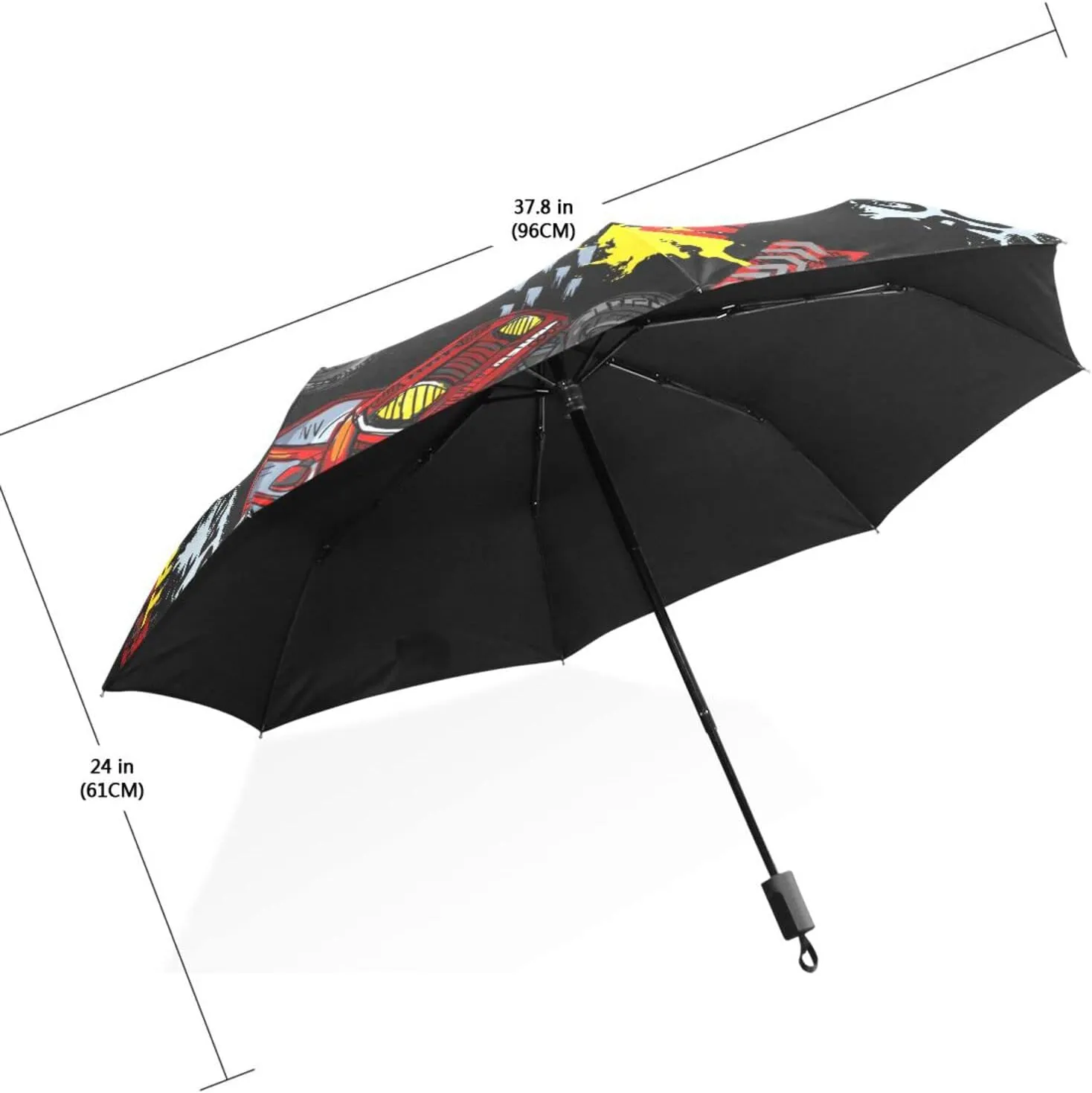 Poeticcity Travel Umbrella, Hand Open Close Windproof Waterproof Folding Umbrella, Black Tape Compact Canopy Strong Anti UV Ray Parasol