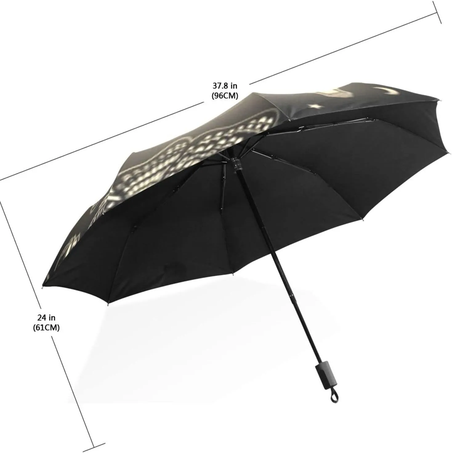 Poeticcity Travel Umbrella, Hand Open Close Windproof Waterproof Folding Umbrella, Black Tape Compact Canopy Strong Anti UV Ray Parasol