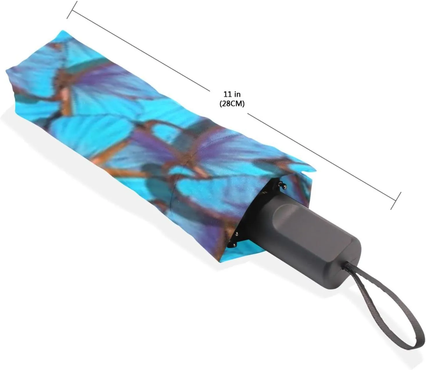Poeticcity Travel Umbrella, Hand Open Close Windproof Waterproof Folding Umbrella, Black Tape Compact Canopy Strong Anti UV Ray Parasol