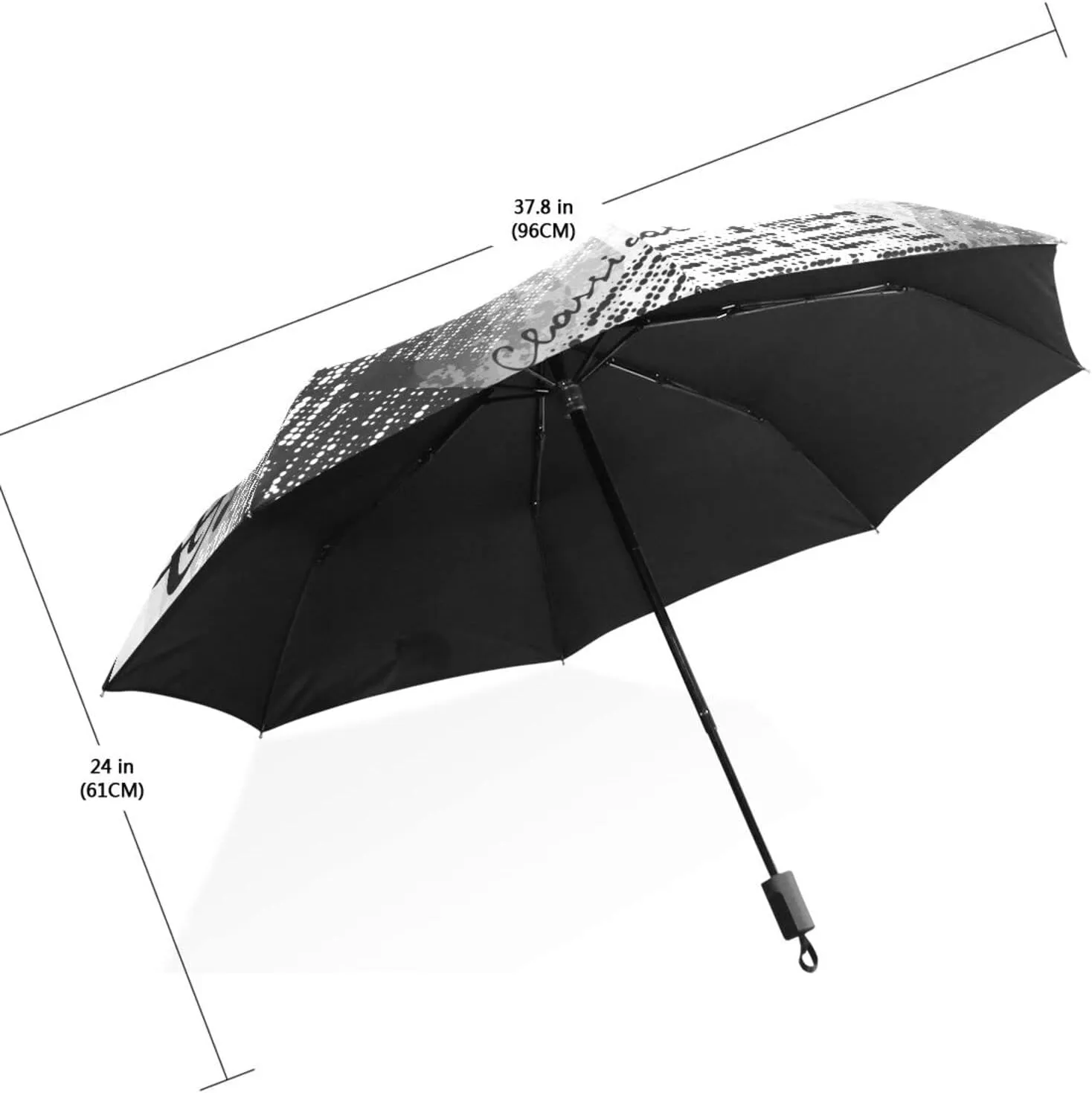 Poeticcity Travel Umbrella, Hand Open Close Windproof Waterproof Folding Umbrella, Black Tape Compact Canopy Strong Anti UV Ray Parasol