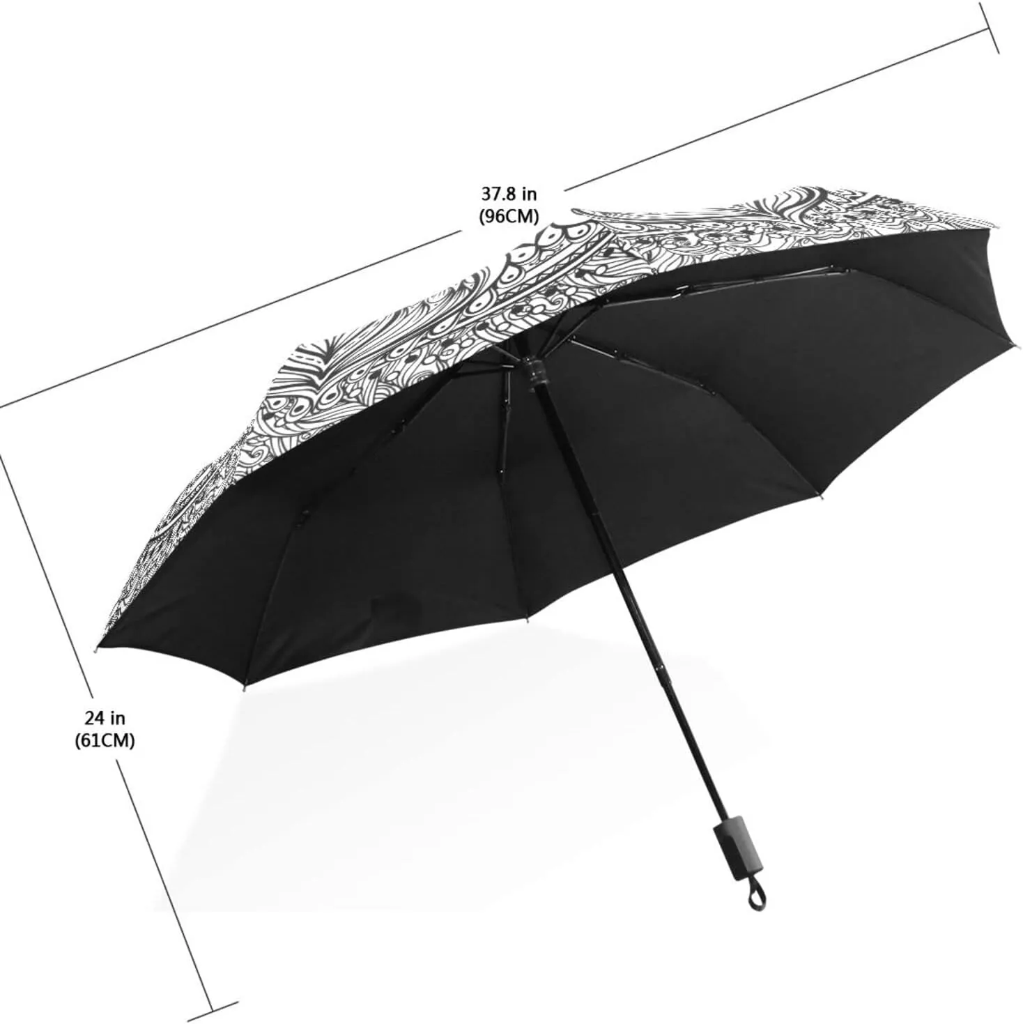 Poeticcity Travel Umbrella, Hand Open Close Windproof Waterproof Folding Umbrella, Black Tape Compact Canopy Strong Anti UV Ray Parasol