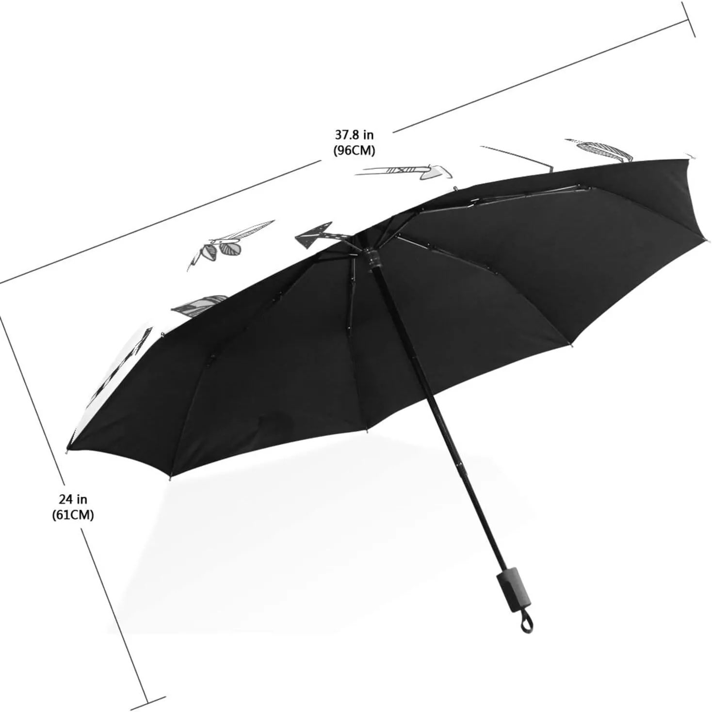 Poeticcity Travel Umbrella, Hand Open Close Windproof Waterproof Folding Umbrella, Black Tape Compact Canopy Strong Anti UV Ray Parasol