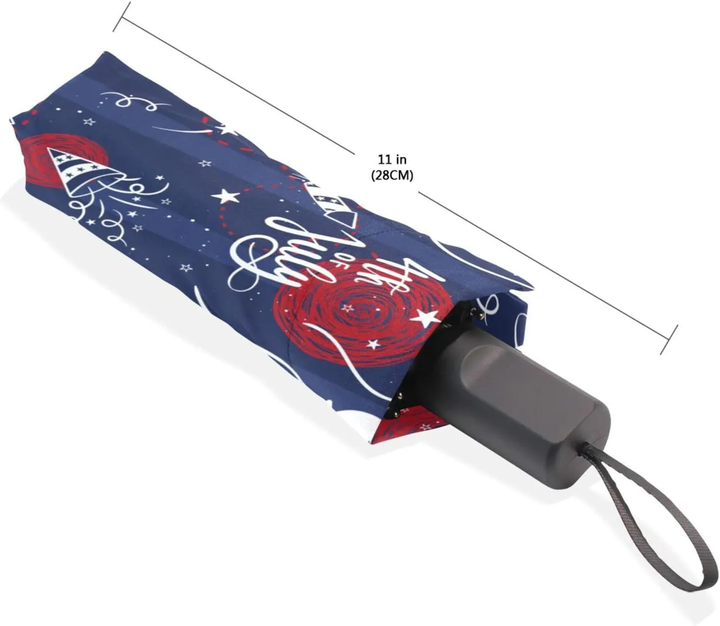 Poeticcity Travel Umbrella, Hand Open Close Windproof Waterproof Folding Umbrella, Black Tape Compact Canopy Strong Anti UV Ray Parasol