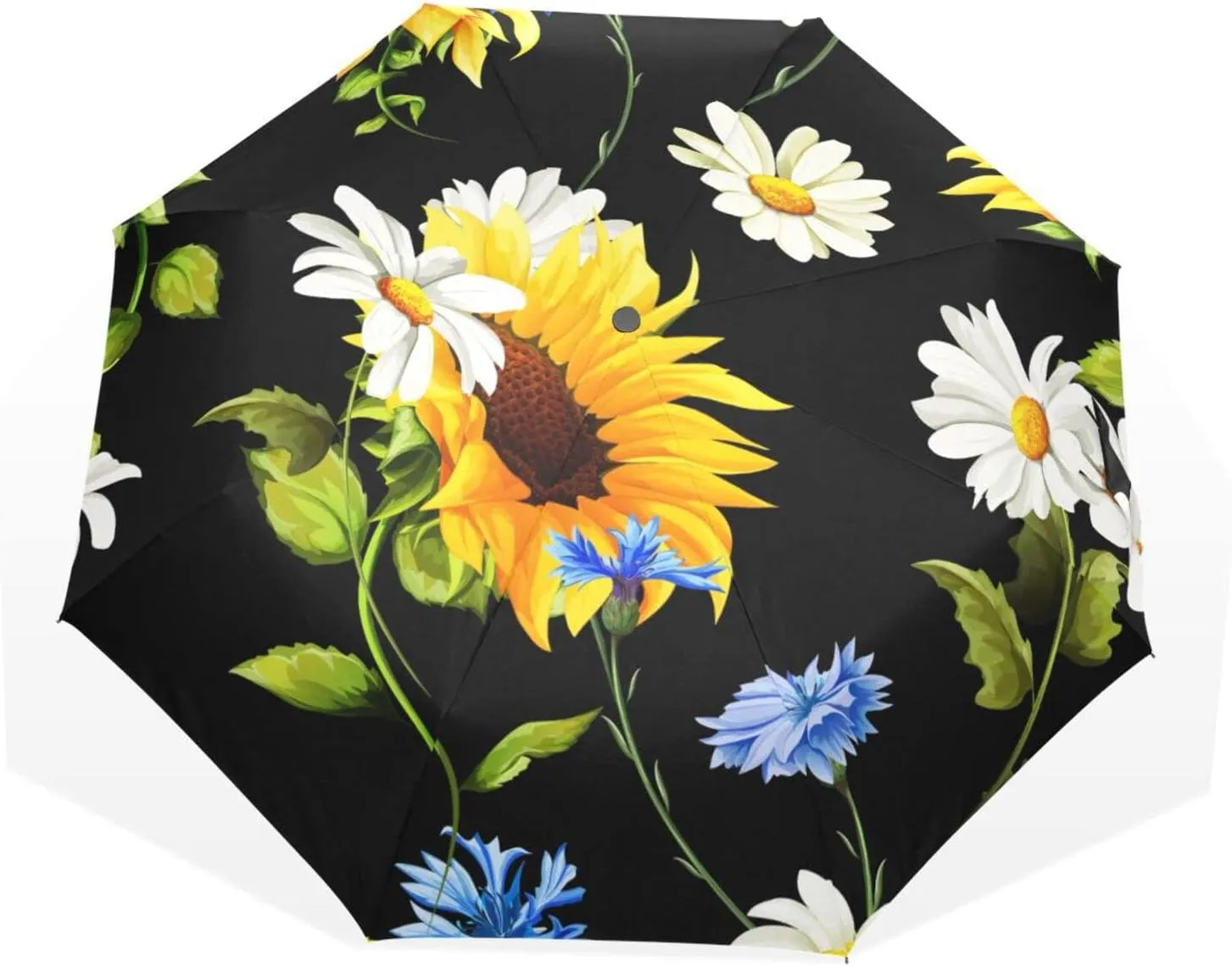 Poeticcity Travel Umbrella, Hand Open Close Windproof Waterproof Folding Umbrella, Black Tape Compact Canopy Strong Anti UV Ray Parasol