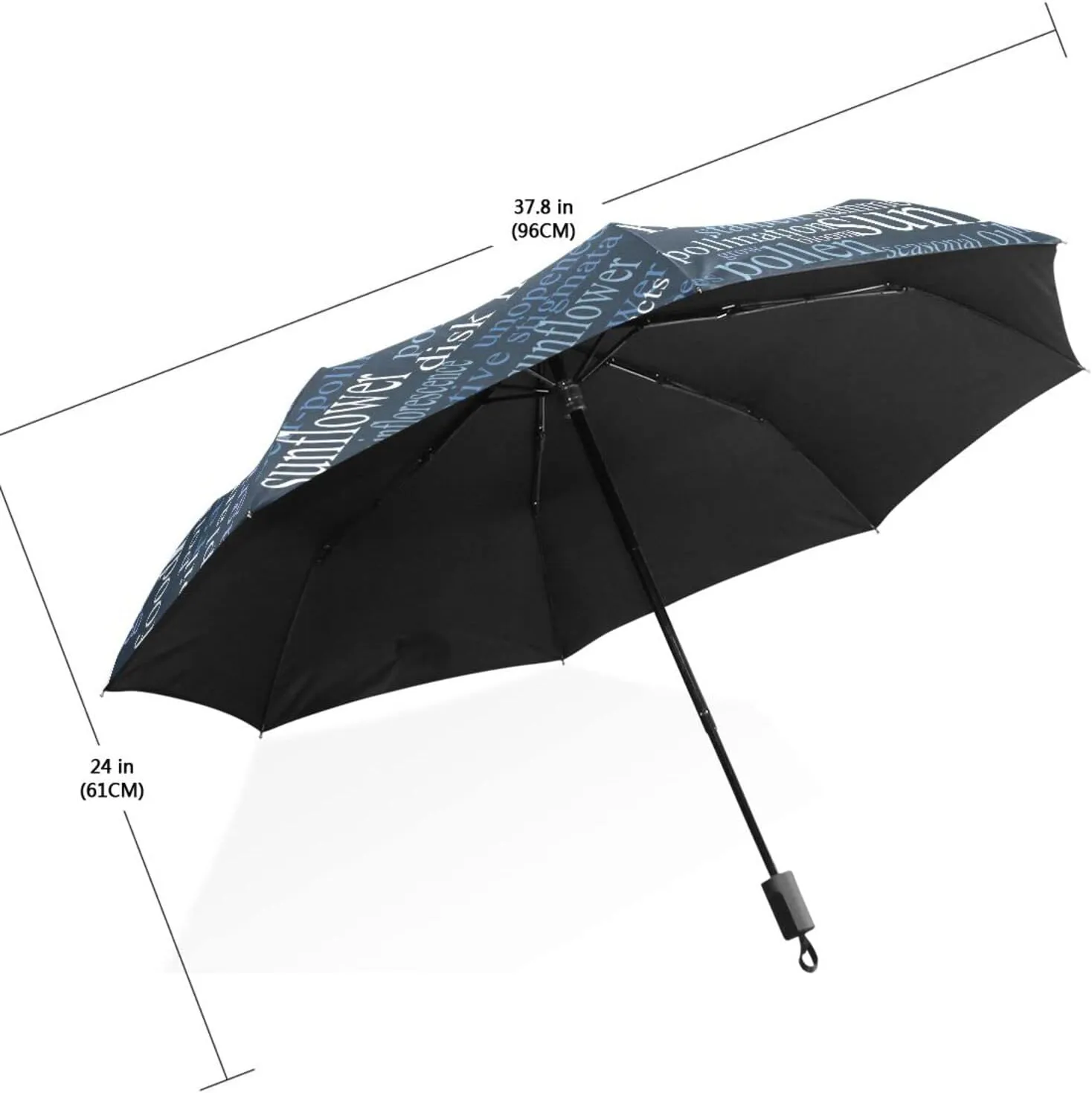 Poeticcity Travel Umbrella, Hand Open Close Windproof Waterproof Folding Umbrella, Black Tape Compact Canopy Strong Anti UV Ray Parasol