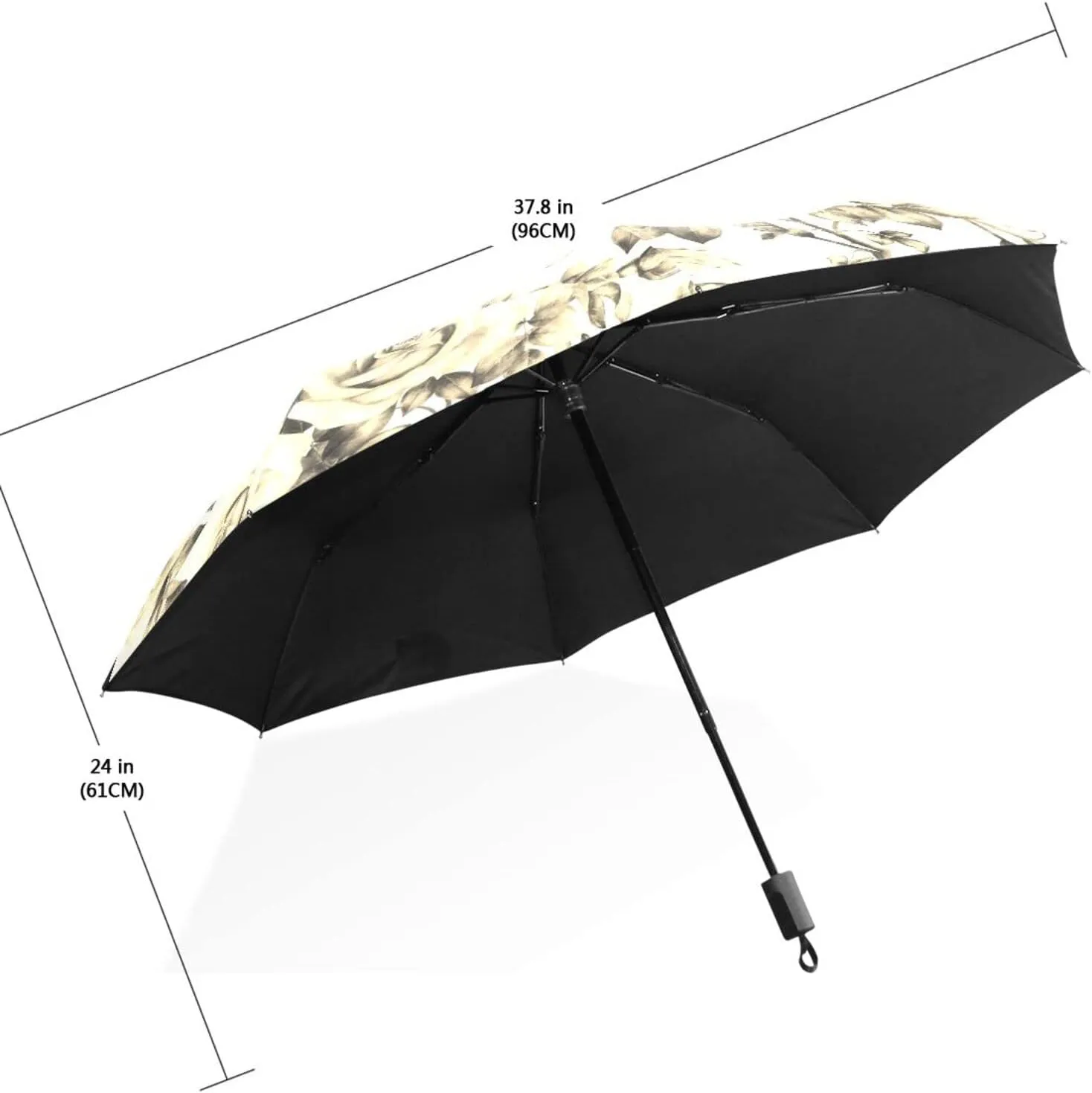 Poeticcity Travel Umbrella, Hand Open Close Windproof Waterproof Folding Umbrella, Black Tape Compact Canopy Strong Anti UV Ray Parasol