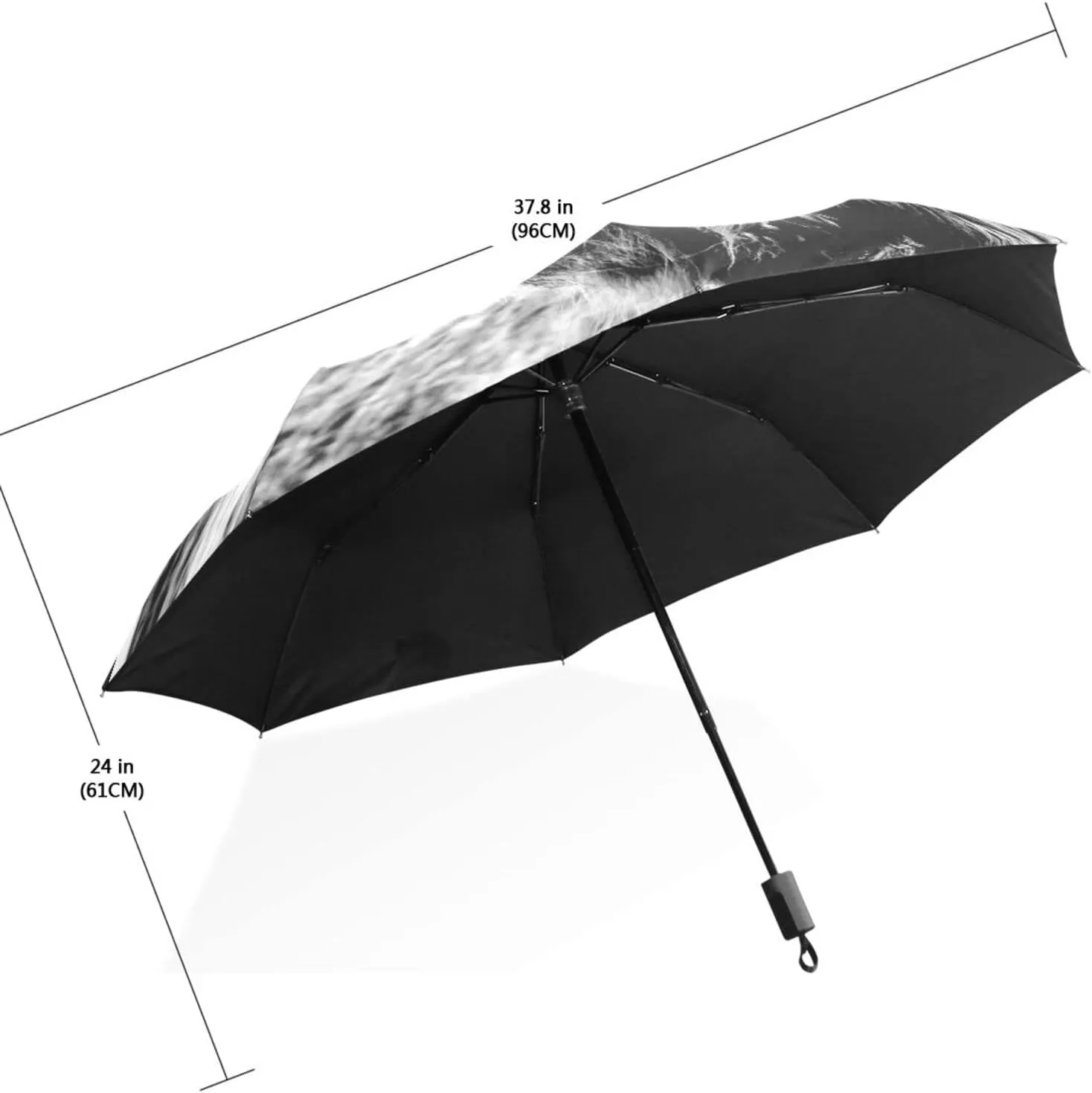 Poeticcity Travel Umbrella, Hand Open Close Windproof Waterproof Folding Umbrella, Black Tape Compact Canopy Strong Anti UV Ray Parasol