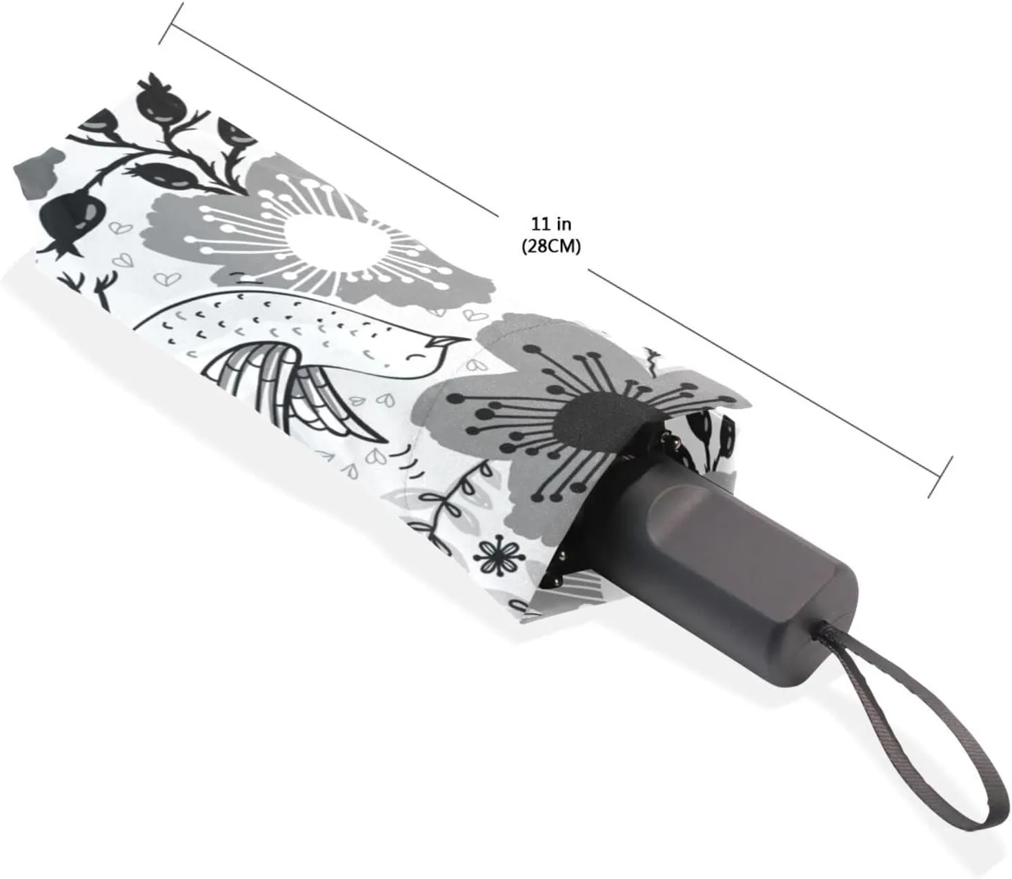 Poeticcity Travel Umbrella, Hand Open Close Windproof Waterproof Folding Umbrella, Black Tape Compact Canopy Strong Anti UV Ray Parasol
