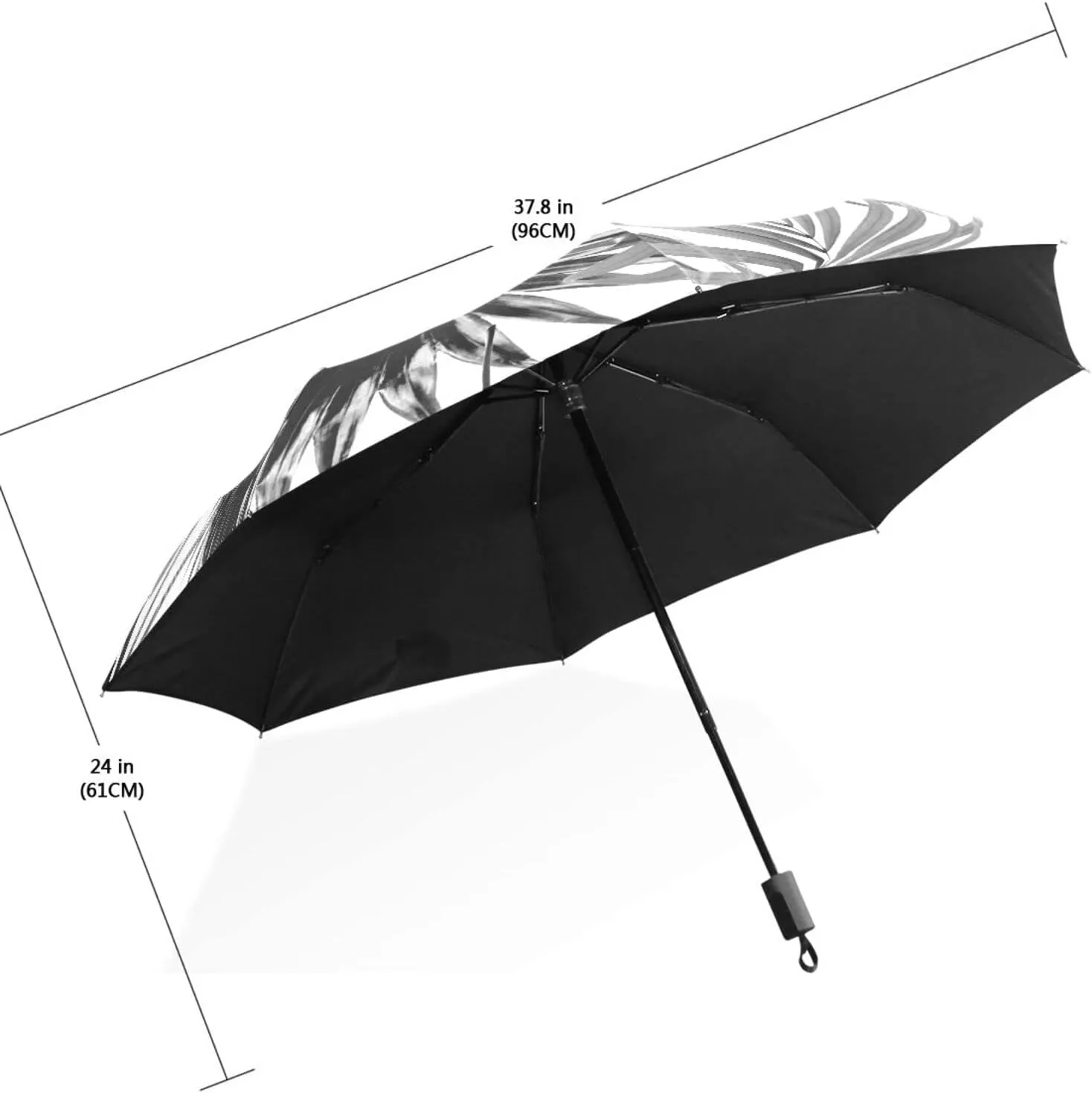 Poeticcity Travel Umbrella, Hand Open Close Windproof Waterproof Folding Umbrella, Black Tape Compact Canopy Strong Anti UV Ray Parasol