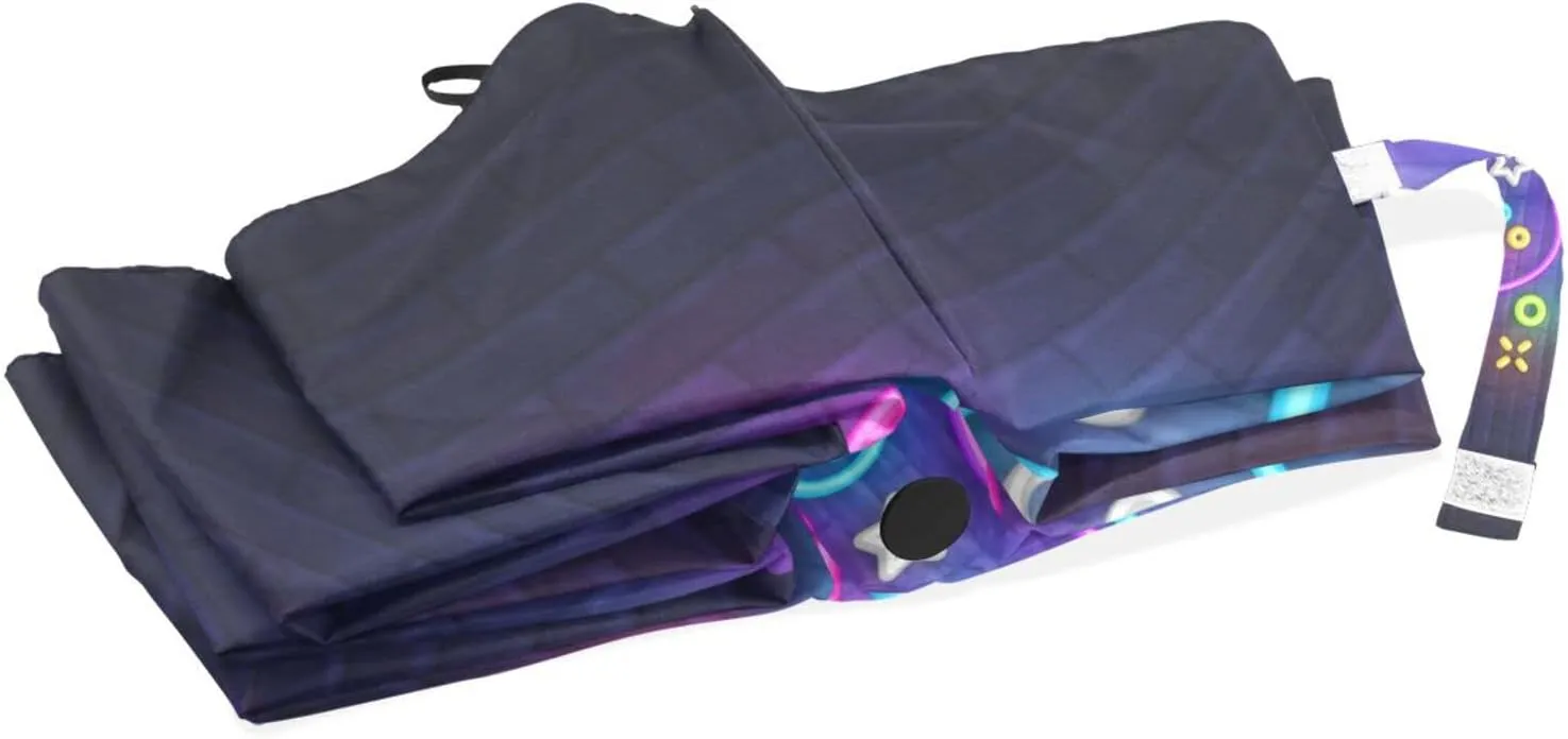 Poeticcity Travel Umbrella, Hand Open Close Windproof Waterproof Folding Umbrella, Black Tape Compact Canopy Strong Anti UV Ray Parasol