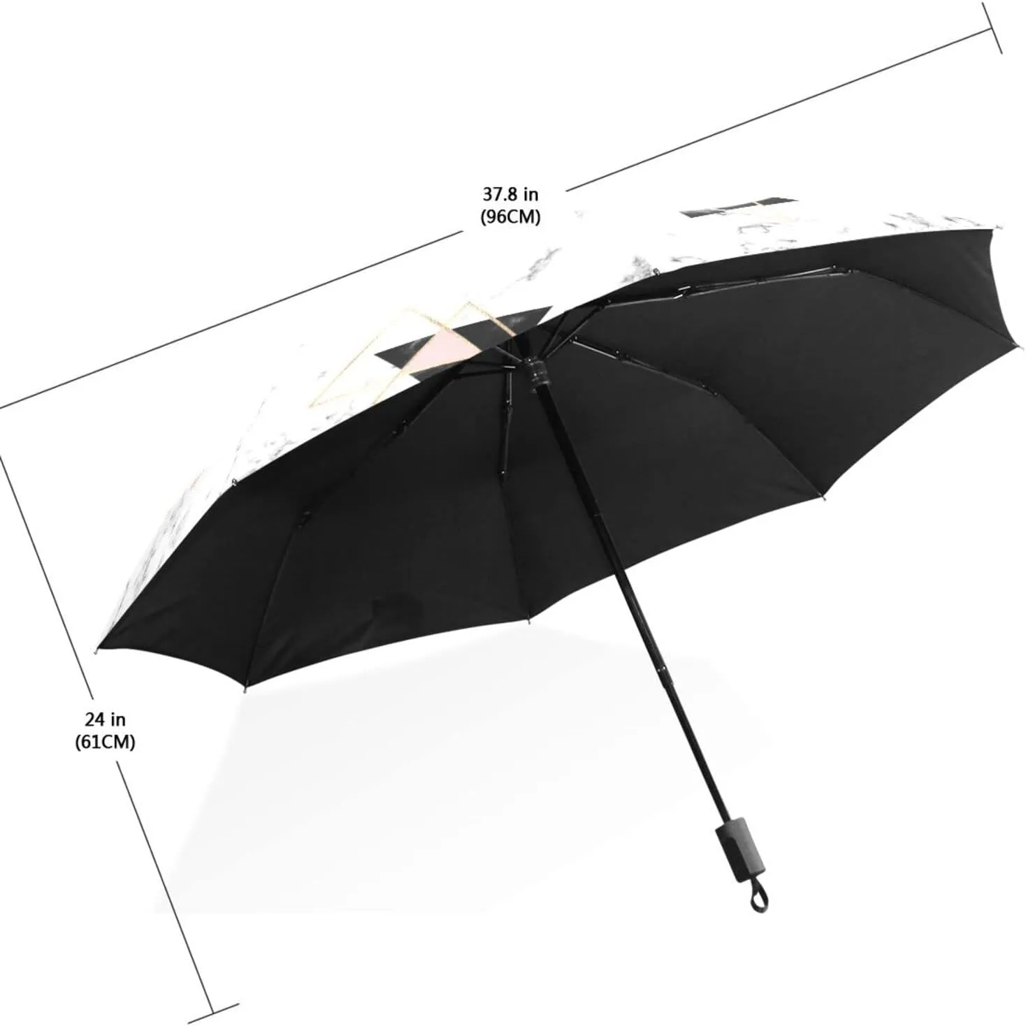 Poeticcity Travel Umbrella, Hand Open Close Windproof Waterproof Folding Umbrella, Black Tape Compact Canopy Strong Anti UV Ray Parasol