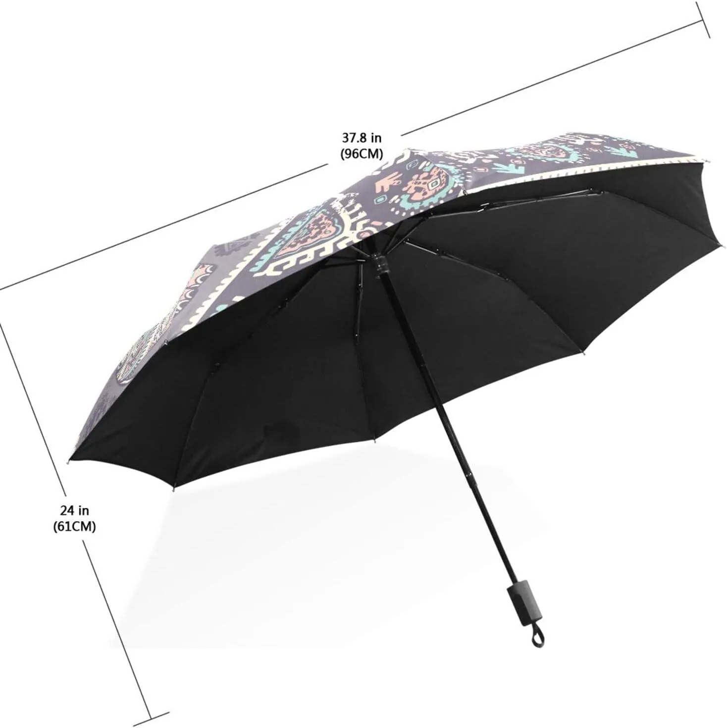 Poeticcity Travel Umbrella, Hand Open Close Windproof Waterproof Folding Umbrella, Black Tape Compact Canopy Strong Anti UV Ray Parasol