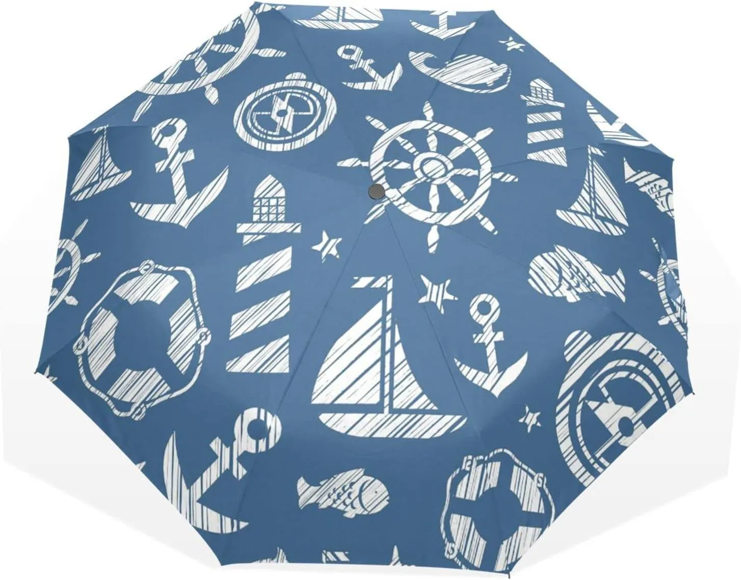 Poeticcity Travel Umbrella, Hand Open Close Windproof Waterproof Folding Umbrella, Black Tape Compact Canopy Strong Anti UV Ray Parasol