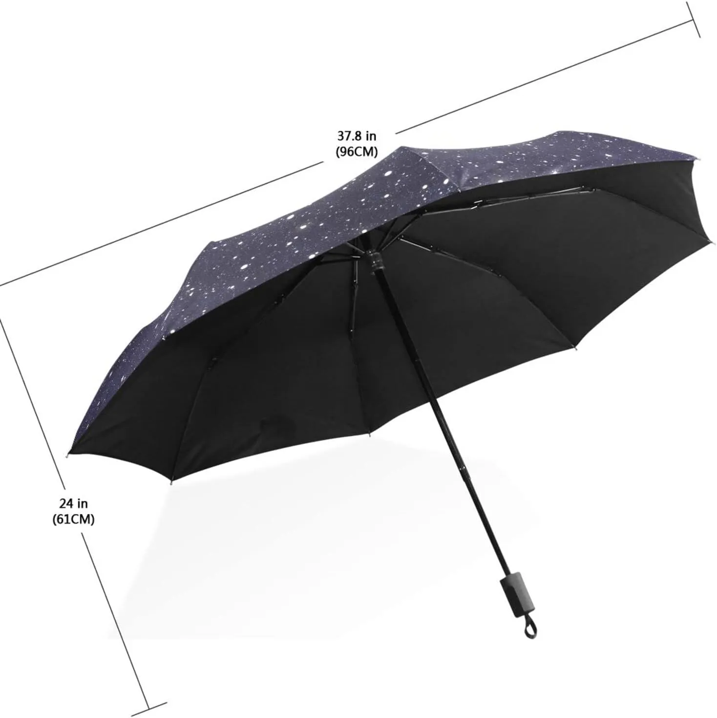 Poeticcity Travel Umbrella, Hand Open Close Windproof Waterproof Folding Umbrella, Black Tape Compact Canopy Strong Anti UV Ray Parasol