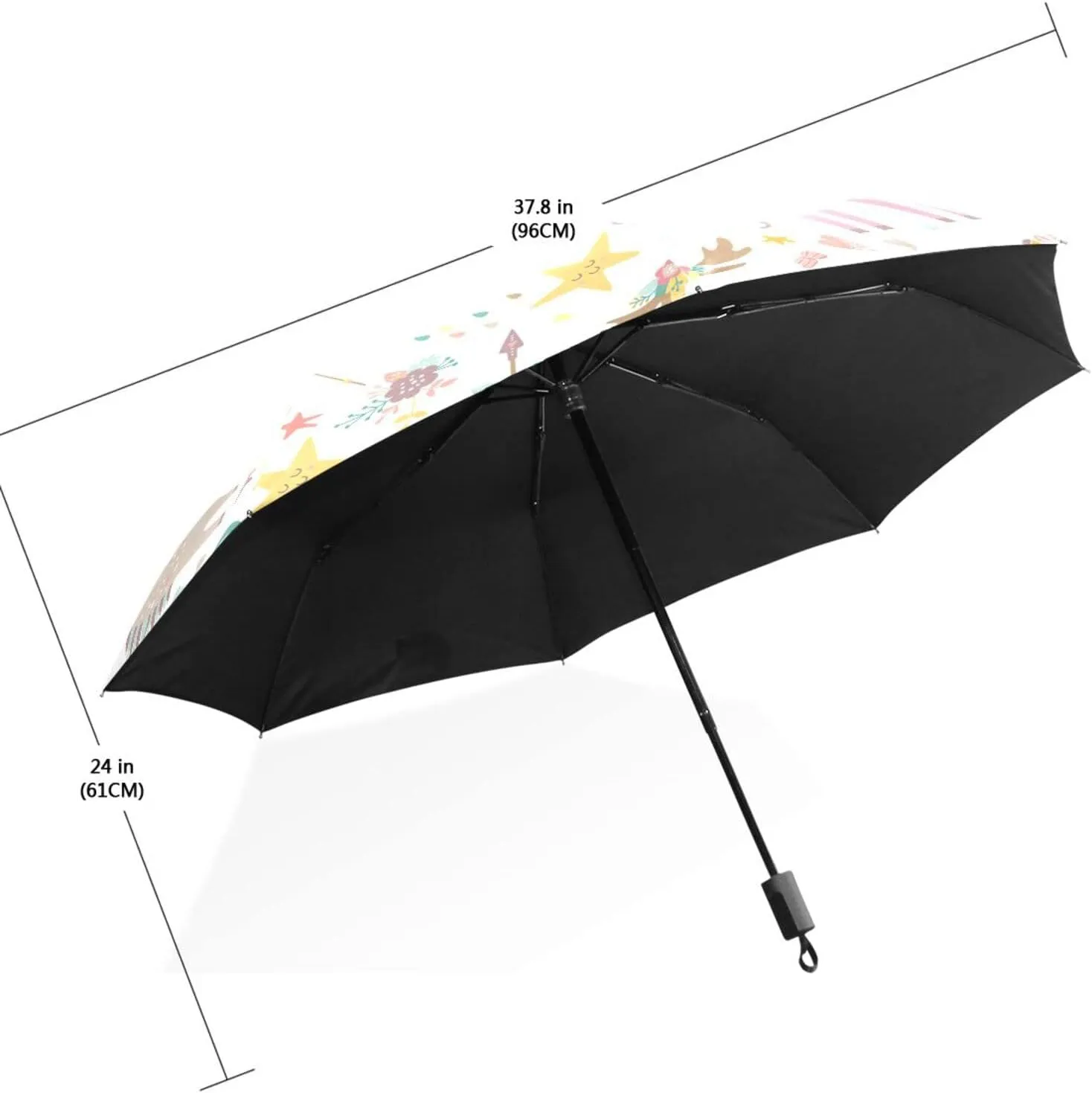 Poeticcity Travel Umbrella, Hand Open Close Windproof Waterproof Folding Umbrella, Black Tape Compact Canopy Strong Anti UV Ray Parasol