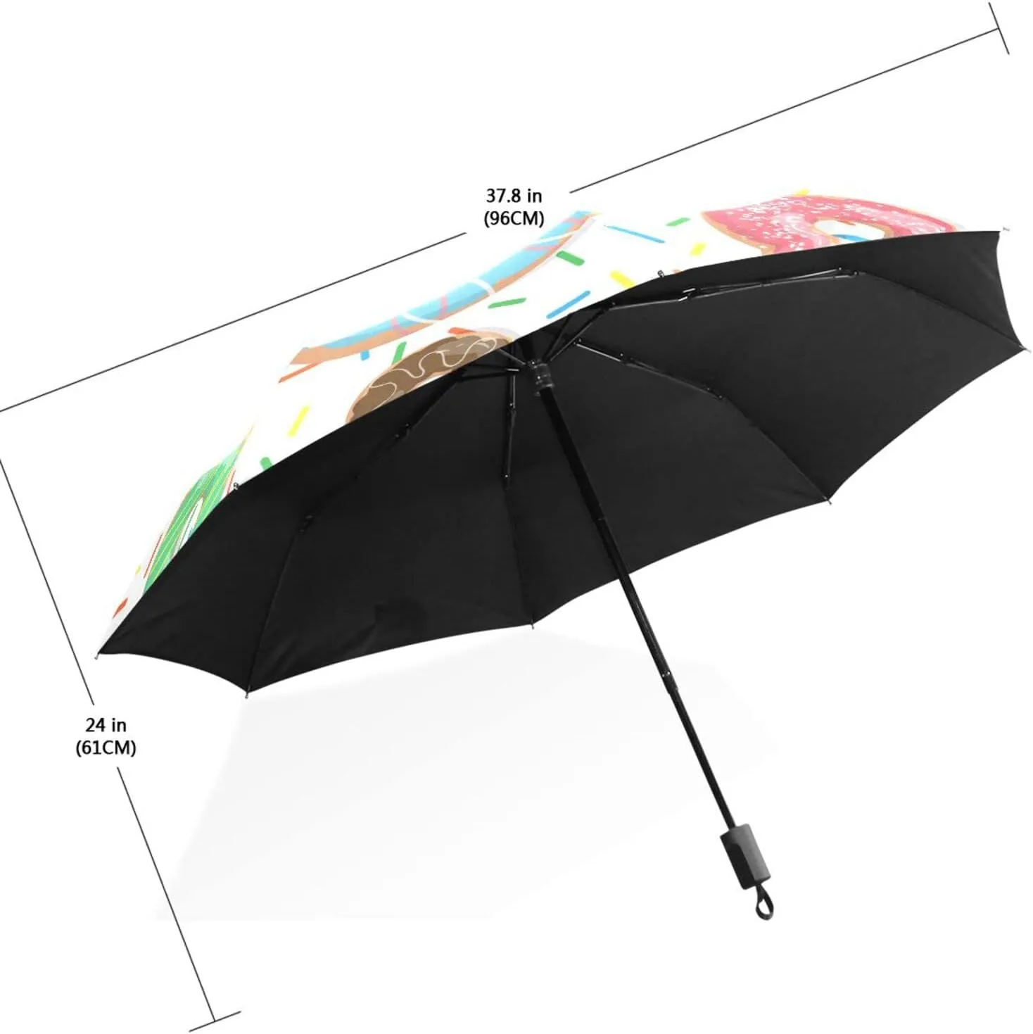 Poeticcity Travel Umbrella, Hand Open Close Windproof Waterproof Folding Umbrella, Black Tape Compact Canopy Strong Anti UV Ray Parasol