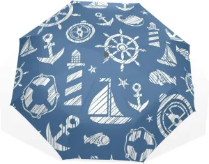 Poeticcity Travel Umbrella, Hand Open Close Windproof Waterproof Folding Umbrella, Black Tape Compact Canopy Strong Anti UV Ray Parasol