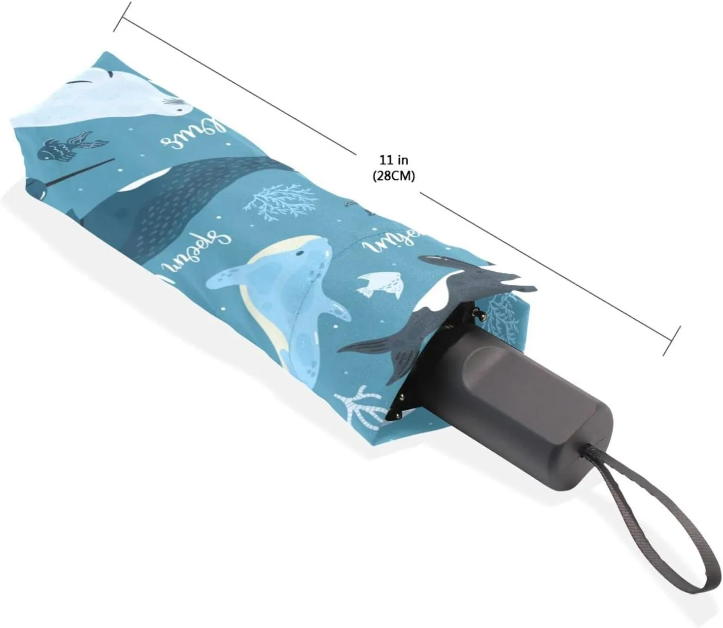 Poeticcity Travel Umbrella, Hand Open Close Windproof Waterproof Folding Umbrella, Black Tape Compact Canopy Strong Anti UV Ray Parasol
