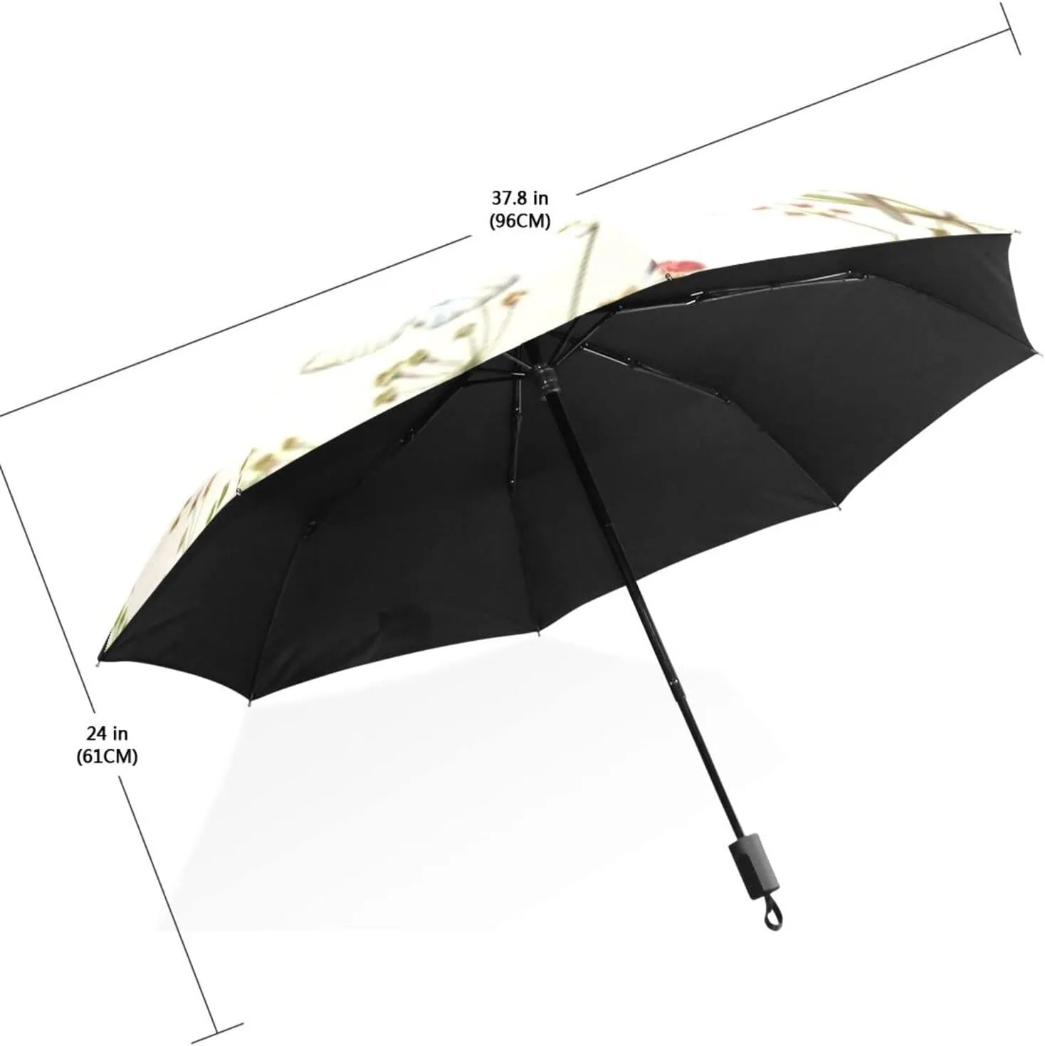 Poeticcity Travel Umbrella, Hand Open Close Windproof Waterproof Folding Umbrella, Black Tape Compact Canopy Strong Anti UV Ray Parasol