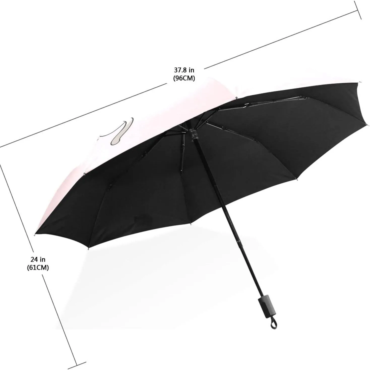 Poeticcity Travel Umbrella, Hand Open Close Windproof Waterproof Folding Umbrella, Black Tape Compact Canopy Strong Anti UV Ray Parasol