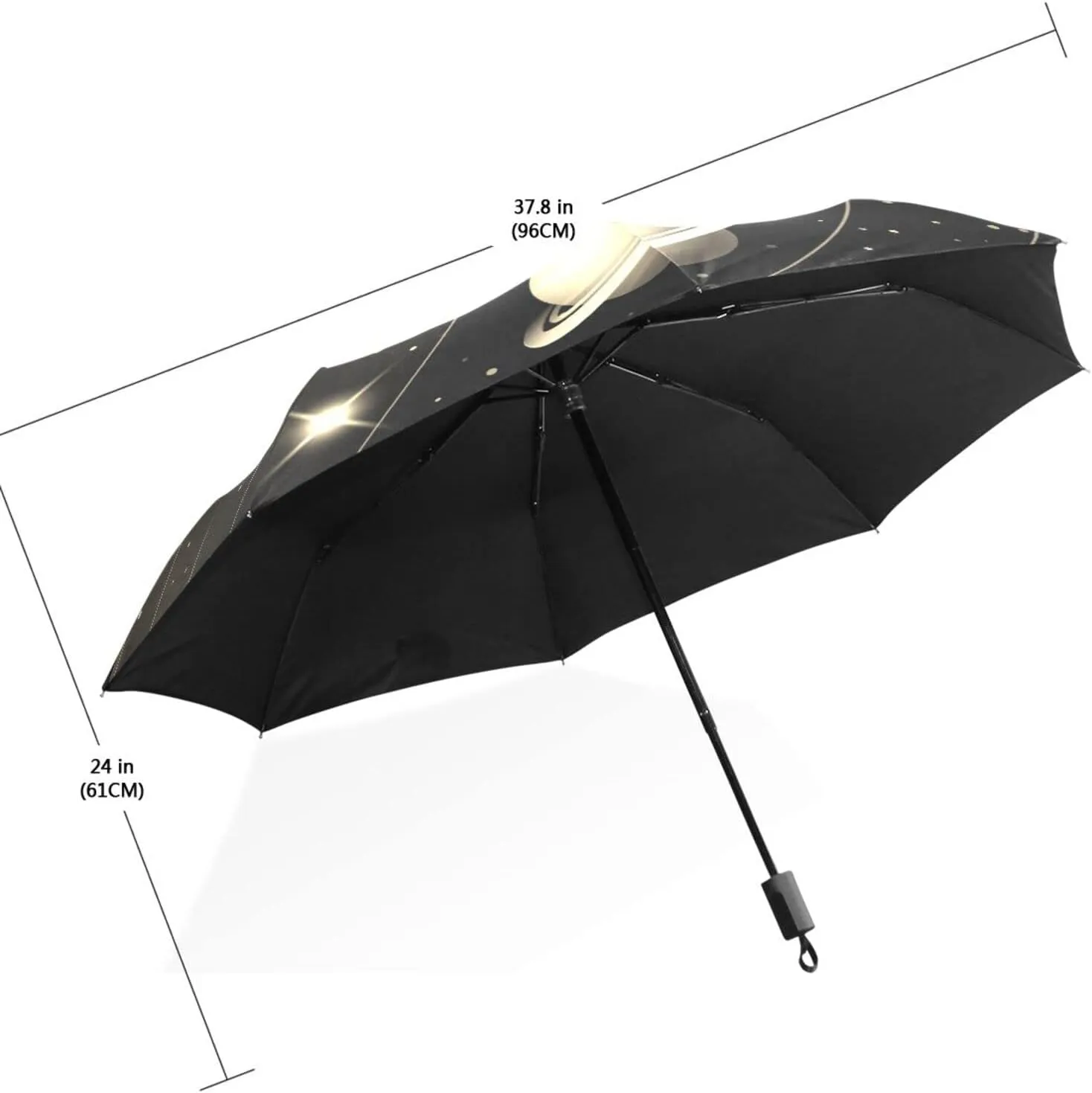 Poeticcity Travel Umbrella, Hand Open Close Windproof Waterproof Folding Umbrella, Black Tape Compact Canopy Strong Anti UV Ray Parasol