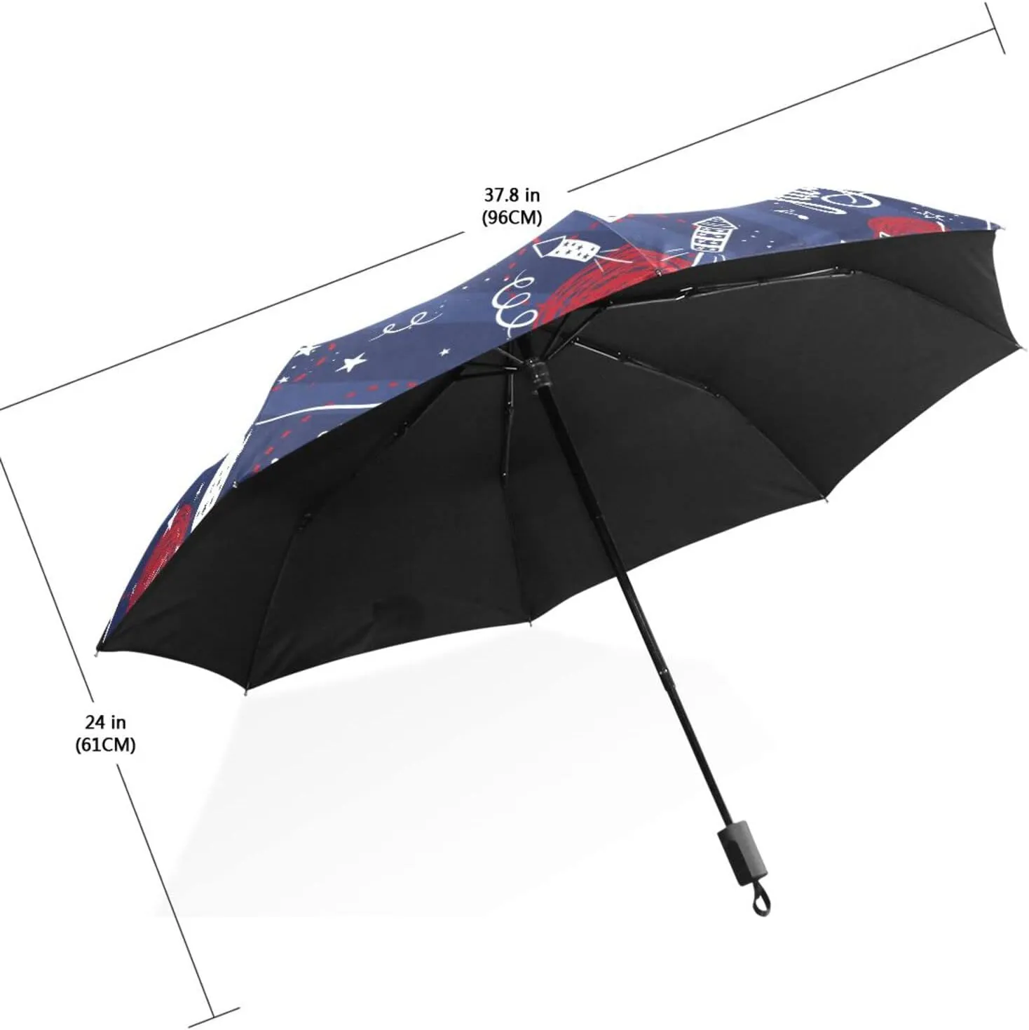 Poeticcity Travel Umbrella, Hand Open Close Windproof Waterproof Folding Umbrella, Black Tape Compact Canopy Strong Anti UV Ray Parasol
