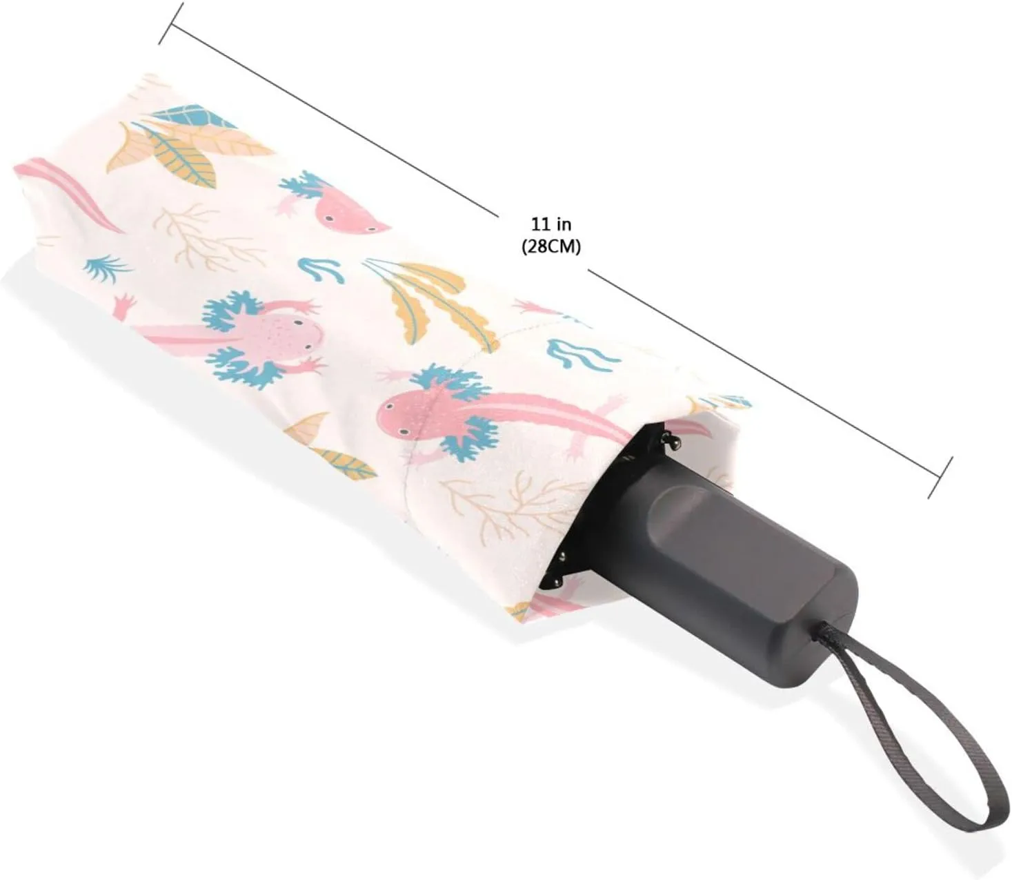 Poeticcity Travel Umbrella, Hand Open Close Windproof Waterproof Folding Umbrella, Black Tape Compact Canopy Strong Anti UV Ray Parasol