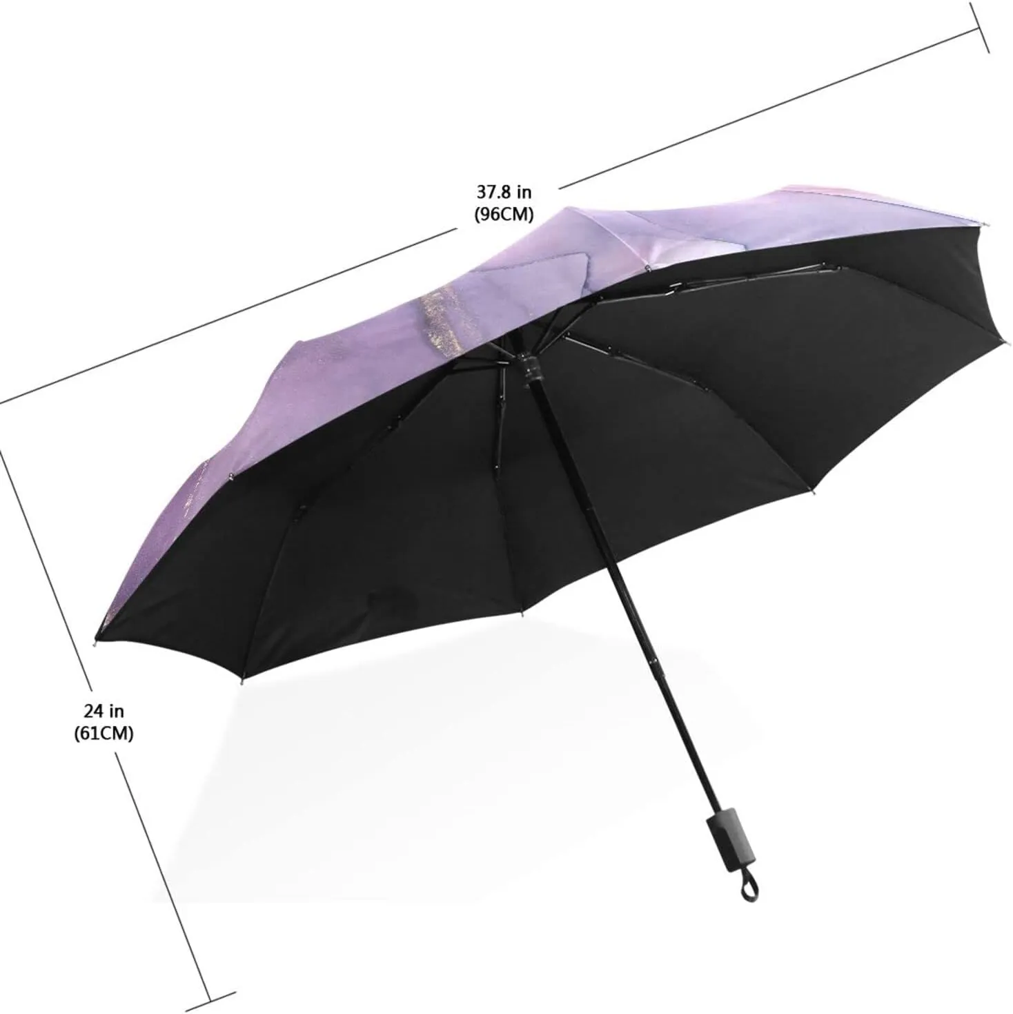 Poeticcity Travel Umbrella, Hand Open Close Windproof Waterproof Folding Umbrella, Black Tape Compact Canopy Strong Anti UV Ray Parasol