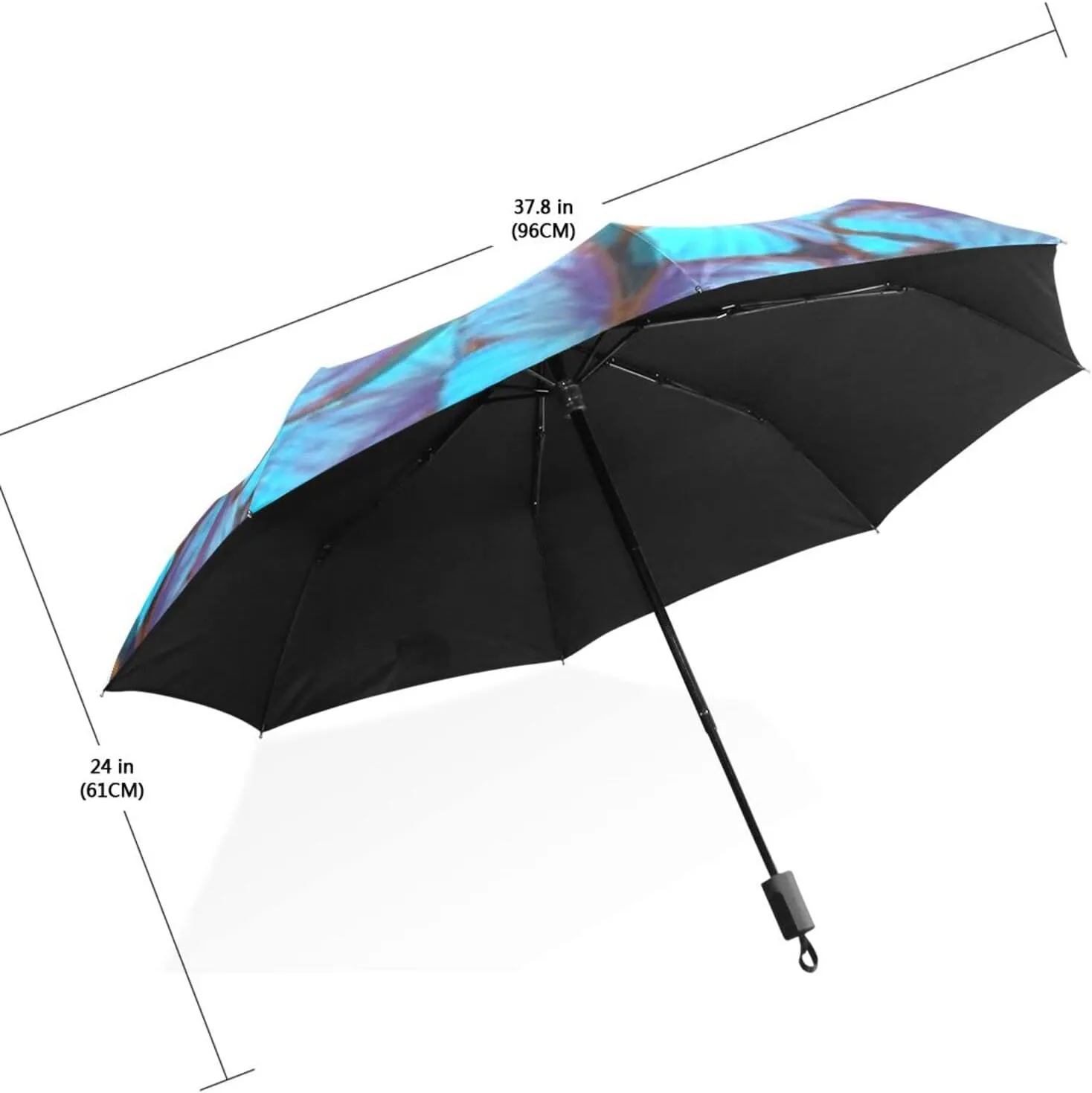 Poeticcity Travel Umbrella, Hand Open Close Windproof Waterproof Folding Umbrella, Black Tape Compact Canopy Strong Anti UV Ray Parasol