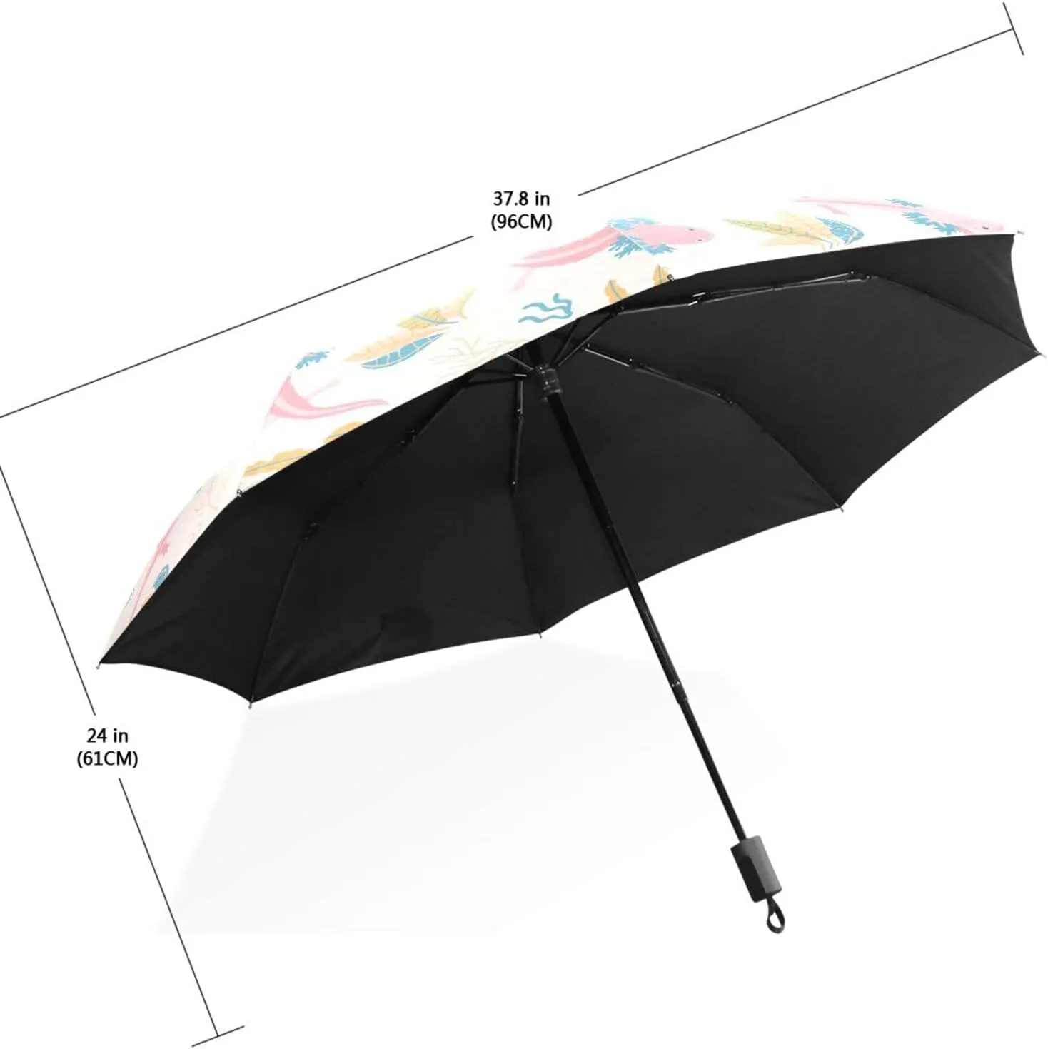 Poeticcity Travel Umbrella, Hand Open Close Windproof Waterproof Folding Umbrella, Black Tape Compact Canopy Strong Anti UV Ray Parasol