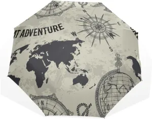 Poeticcity Travel Umbrella, Hand Open Close Windproof Waterproof Folding Umbrella, Black Tape Compact Canopy Strong Anti UV Ray Parasol